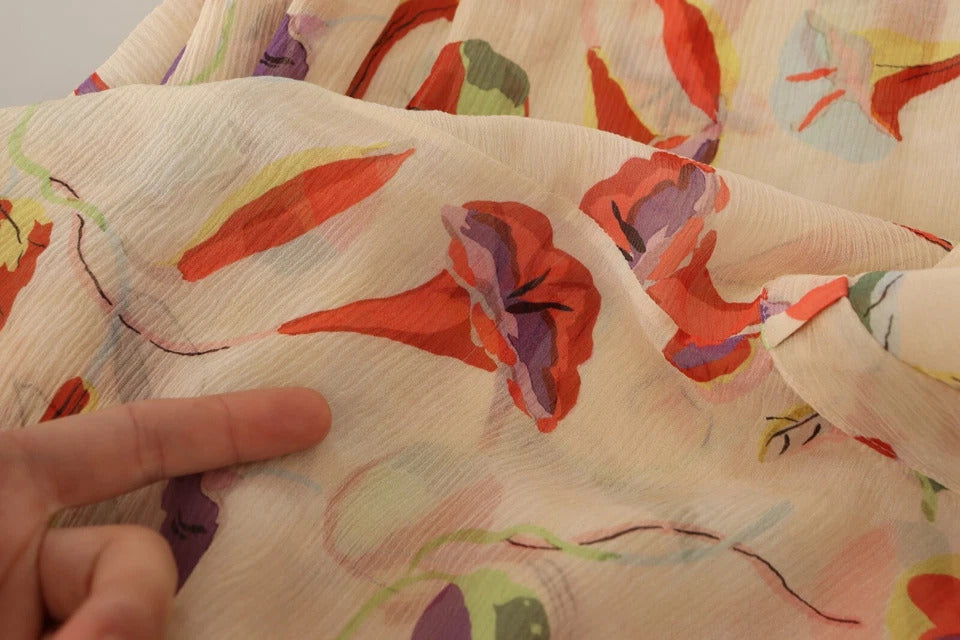 Red Valentino Beige Ascot Collar Short Sleeves Aline Mini Dress