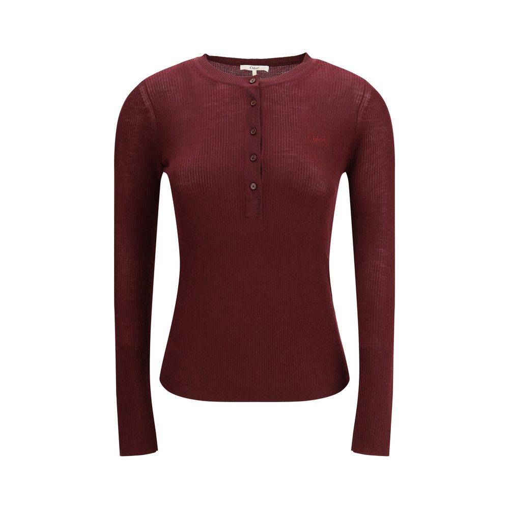 Chloé Bordeaux Wool Long Sleeve T-Shirt