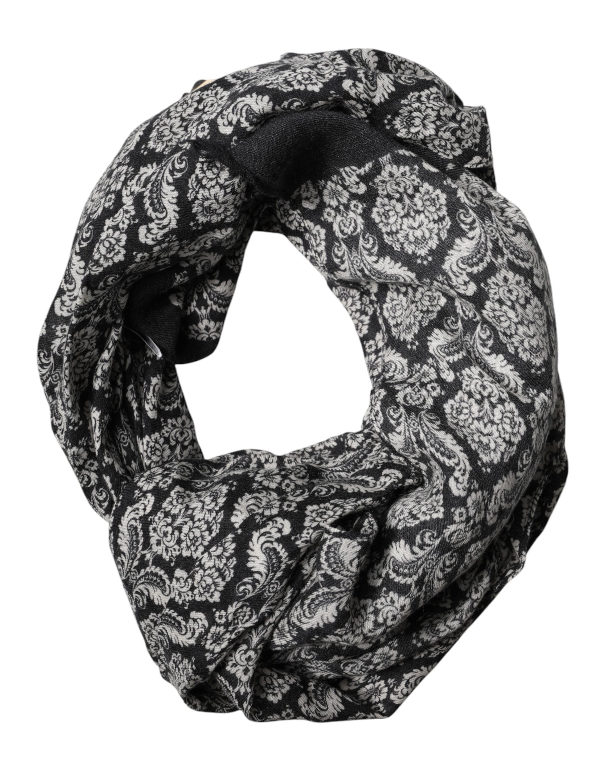 Dolce & Gabbana Black White Damask Patterned Lace Men Scarf