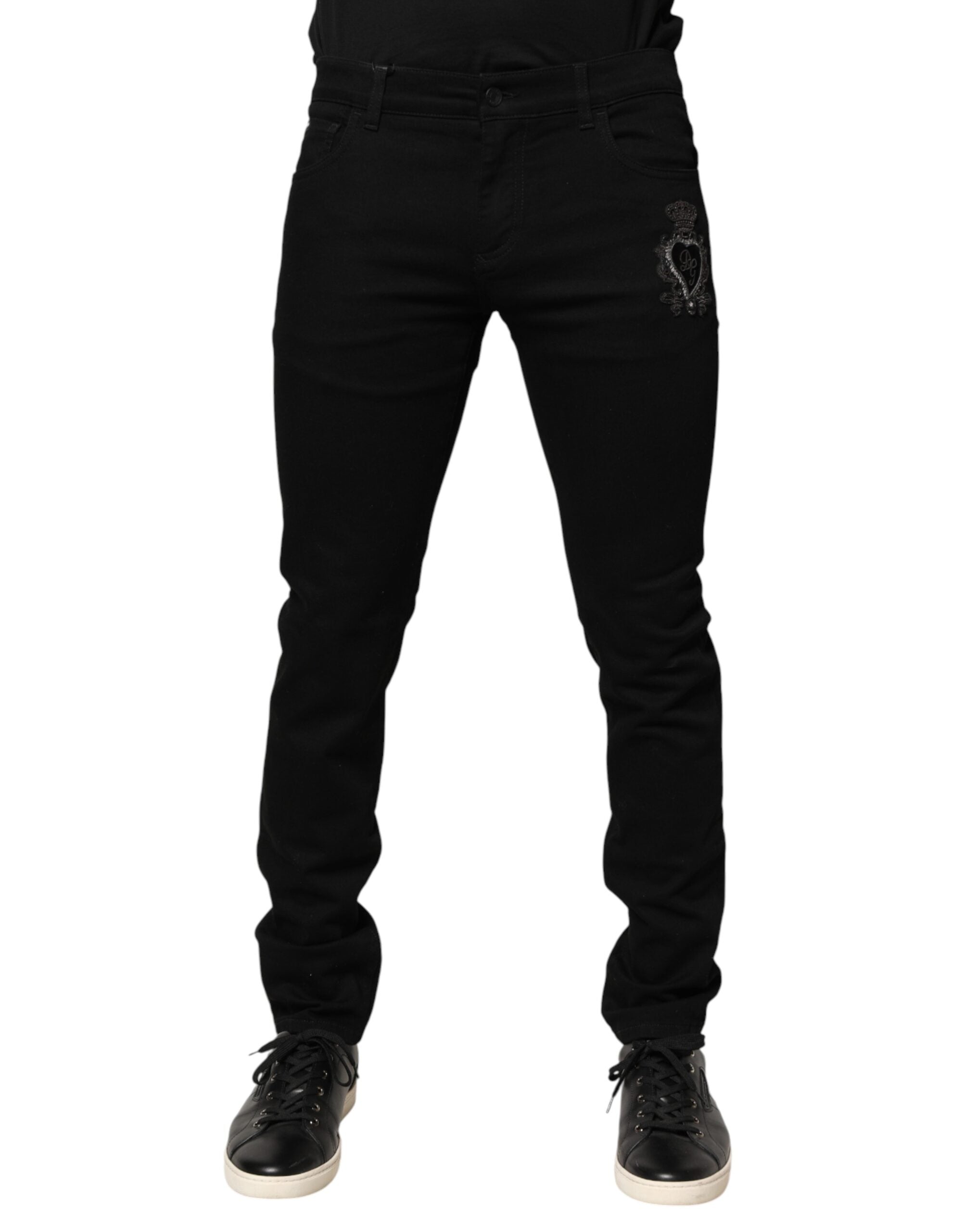 Dolce & Gabbana Black Sacred Heart Men Cotton Denim Jeans