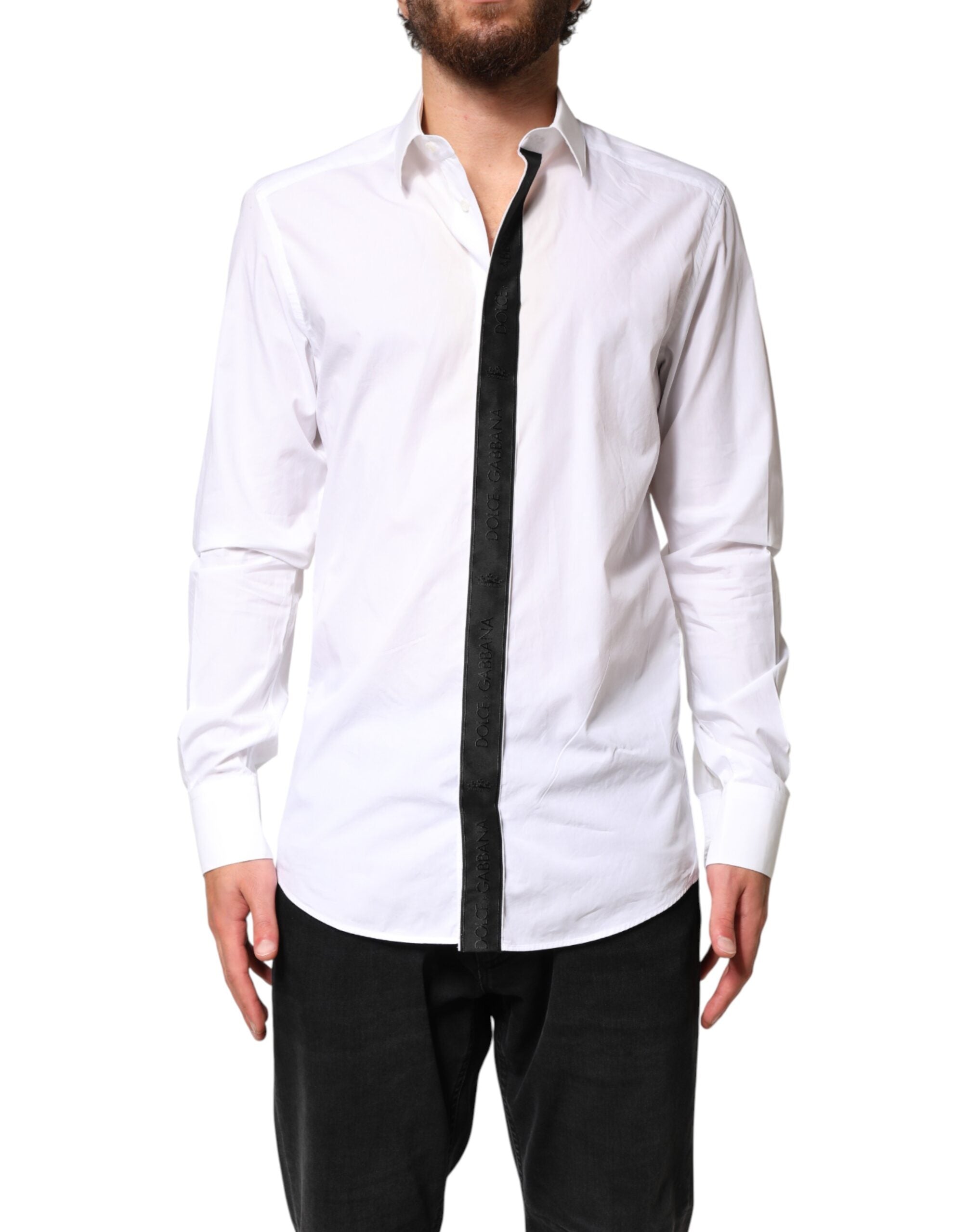 Dolce & Gabbana White Cotton GOLD Collared Dress Formal Shirt