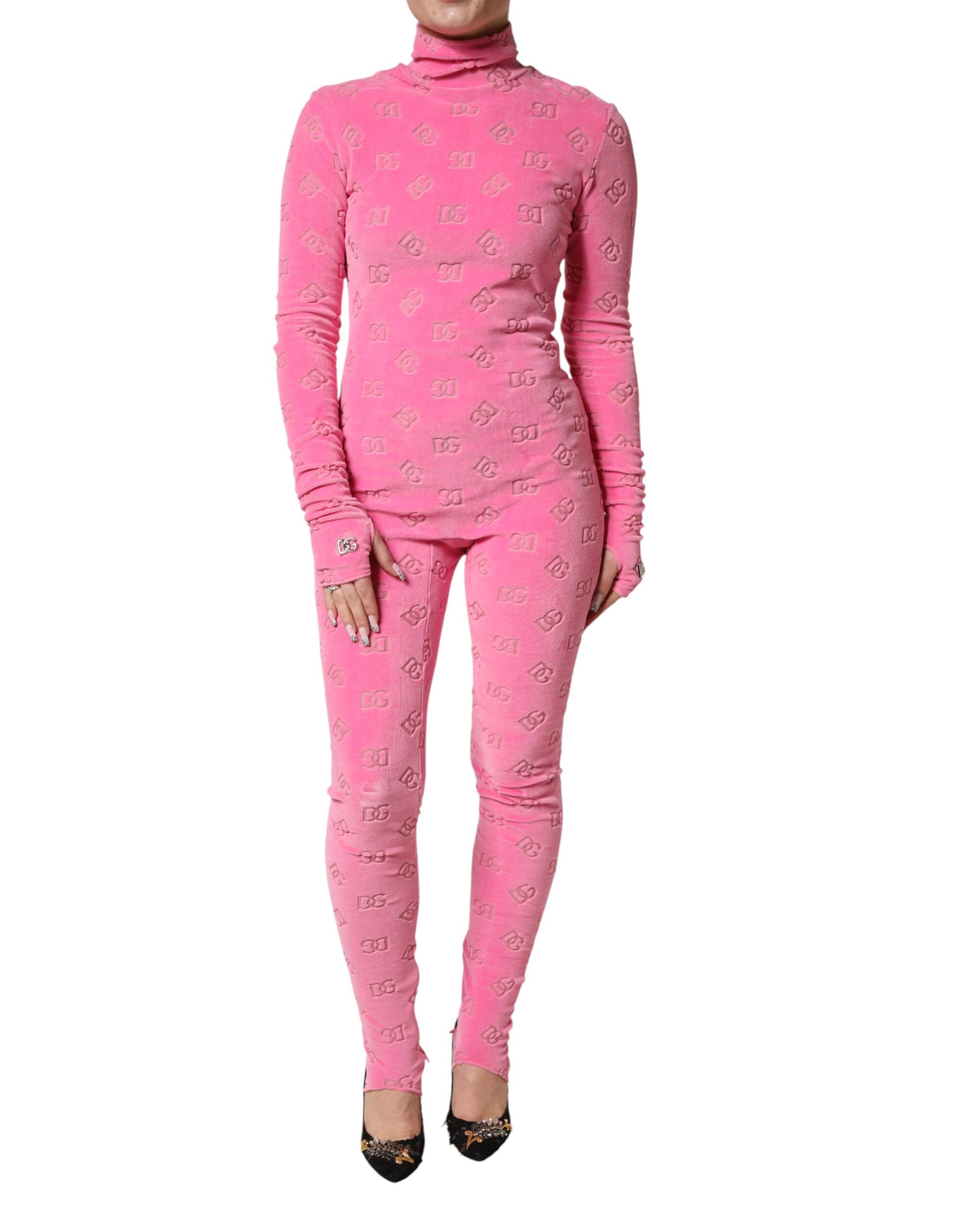 Dolce & Gabbana Pink Logo Monogram Long Sleeve Jumpsuit Dress