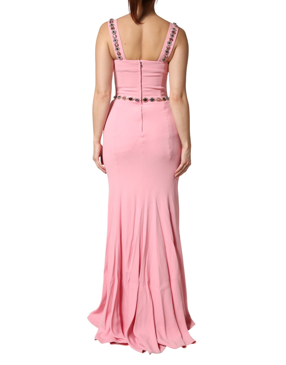 Dolce & Gabbana Pink Crystal Sheath Mermaid Long Gown Dress