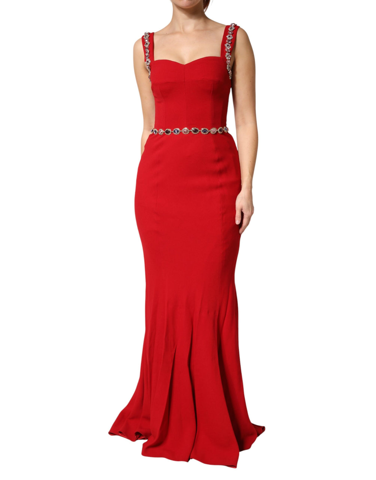 Dolce & Gabbana Red Crystals Sheath Mermaid Long Gown Dress