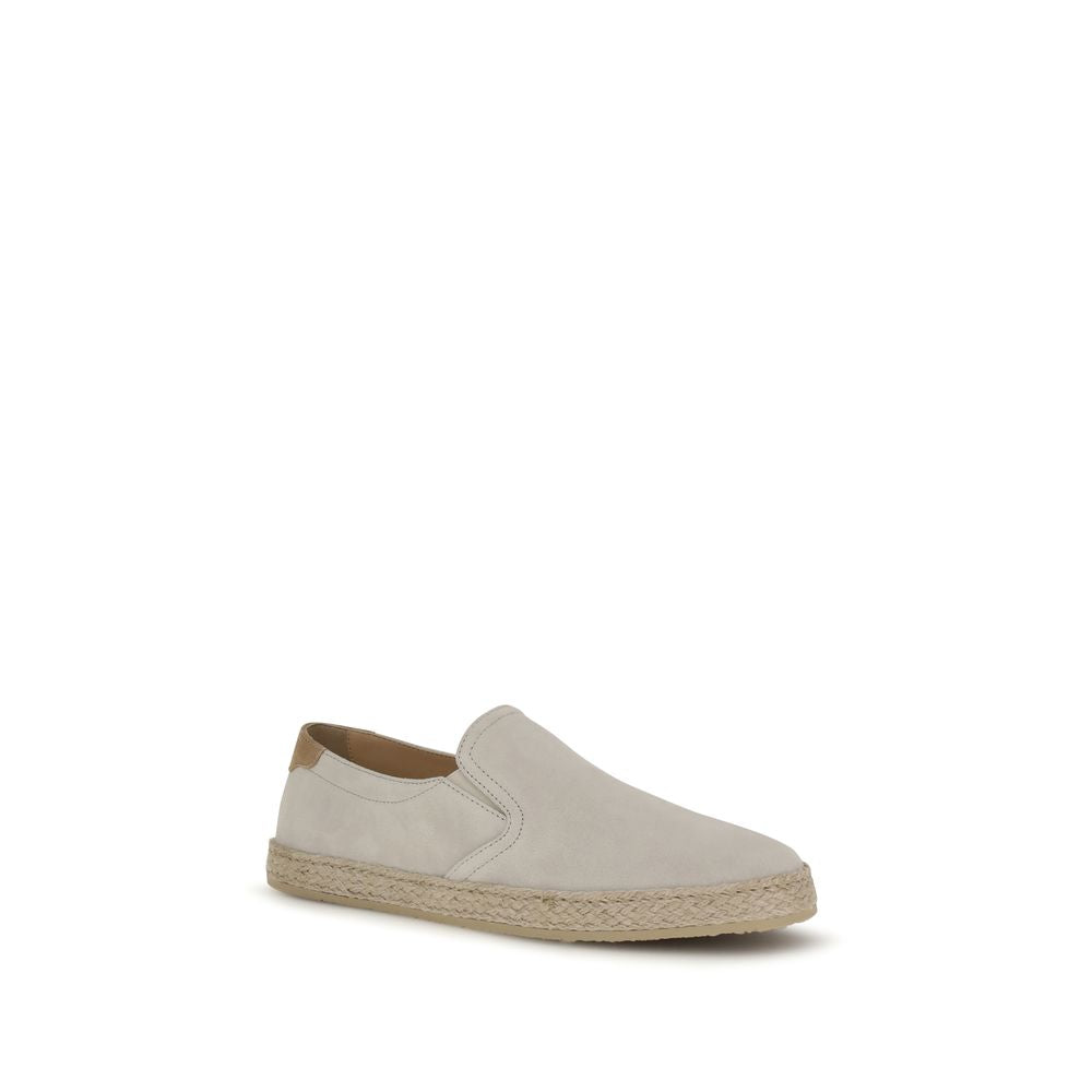 Brunello Cucinelli Gray Calf Leather Bos Taurus Low Top Sneakers