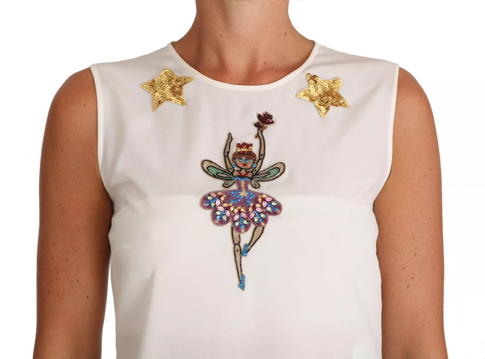 Dolce & Gabbana White Embellished Crystal Sequin Fairy Top