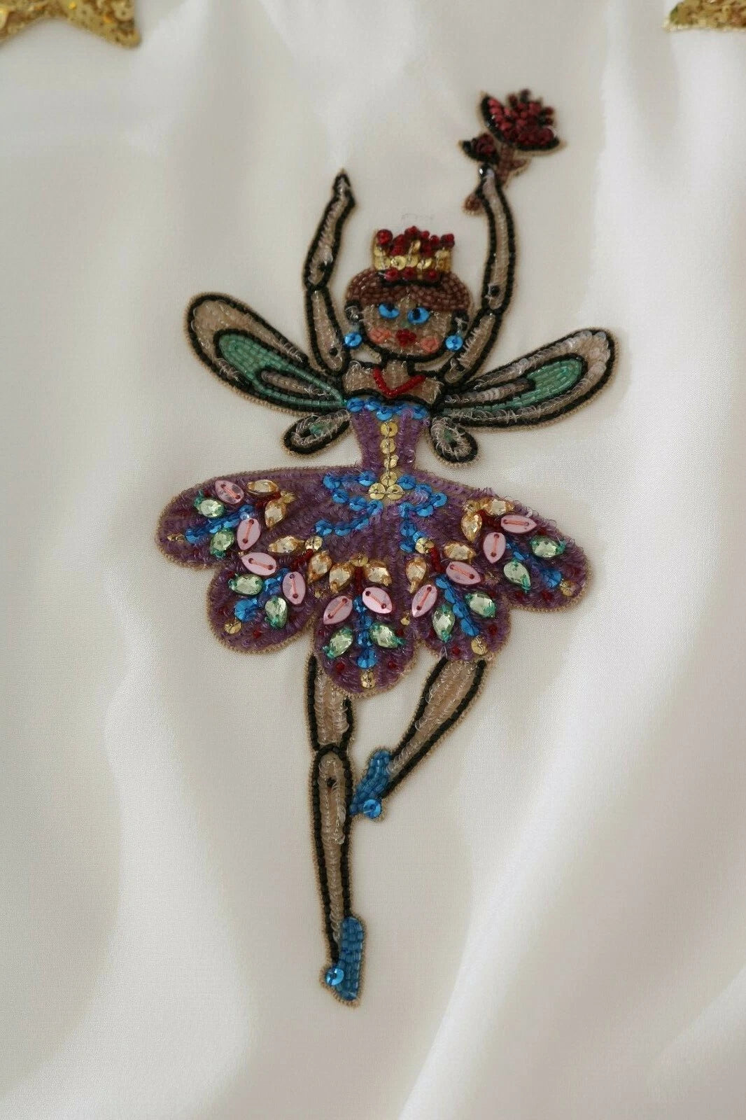 Dolce & Gabbana White Embellished Crystal Sequin Fairy Top