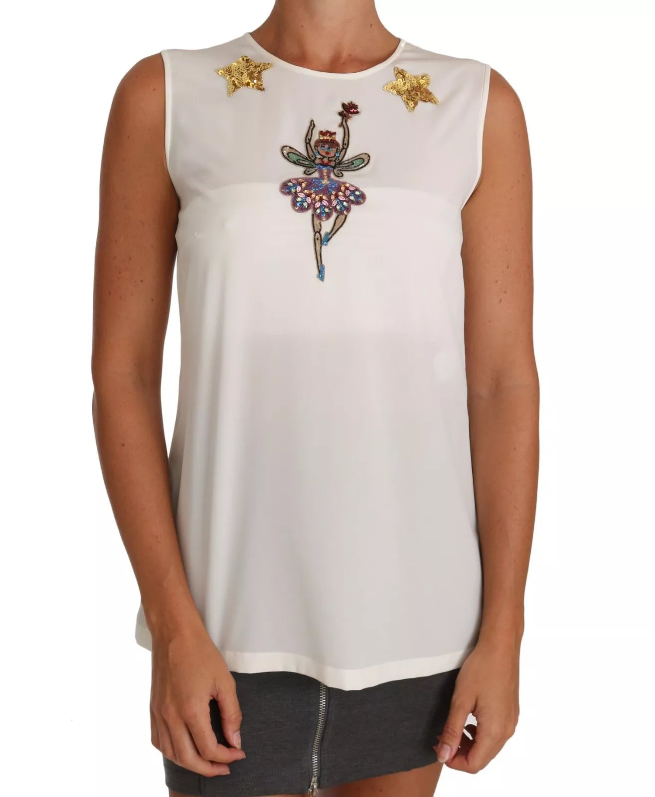 Dolce & Gabbana White Embellished Crystal Sequin Fairy Top