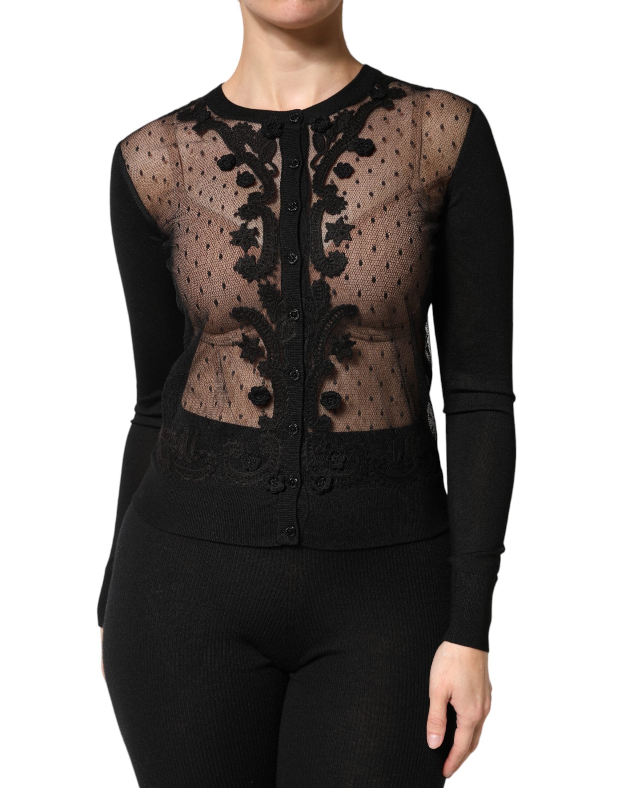 Dolce & Gabbana Black Sheer Button Down Cardigan Sweater