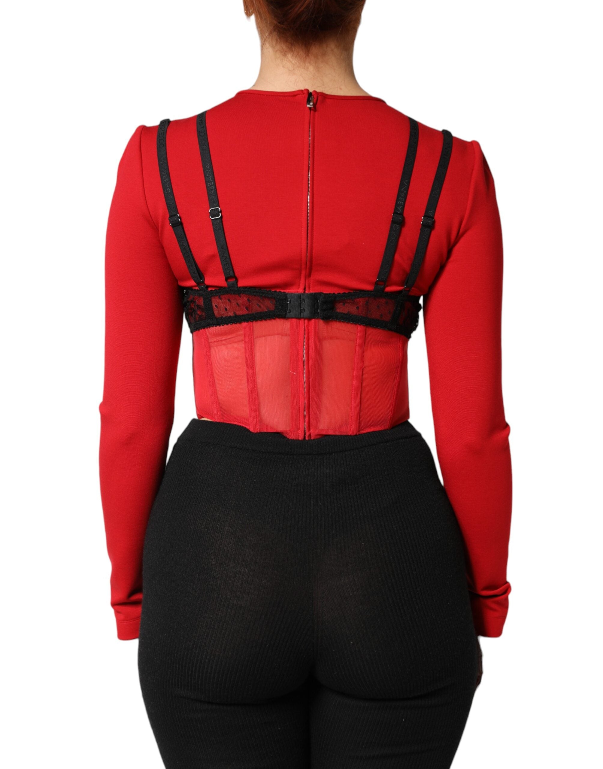 Dolce & Gabbana Red Black Nylon Bralette-Style Cropped Top