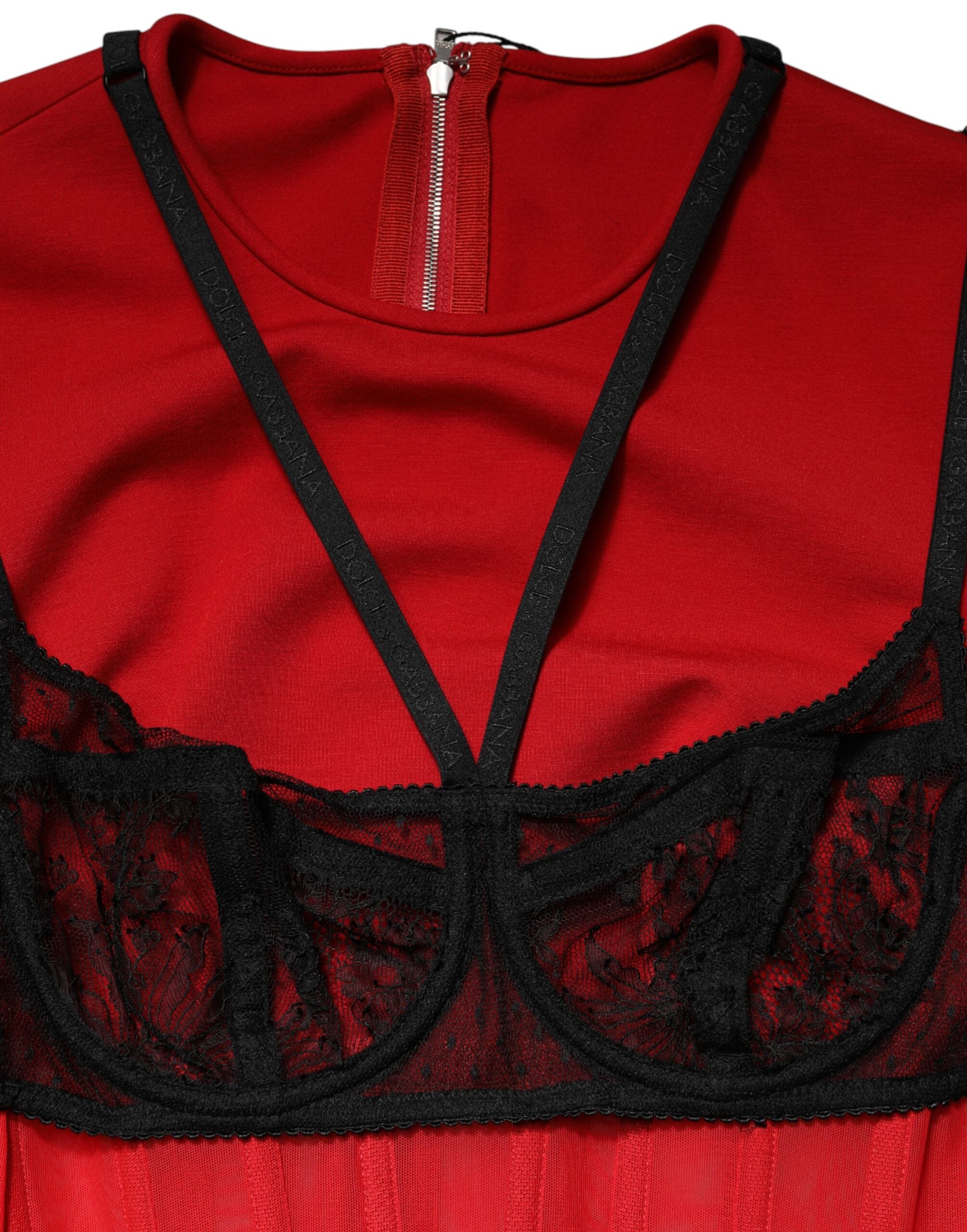 Dolce & Gabbana Red Black Nylon Bralette-Style Cropped Top