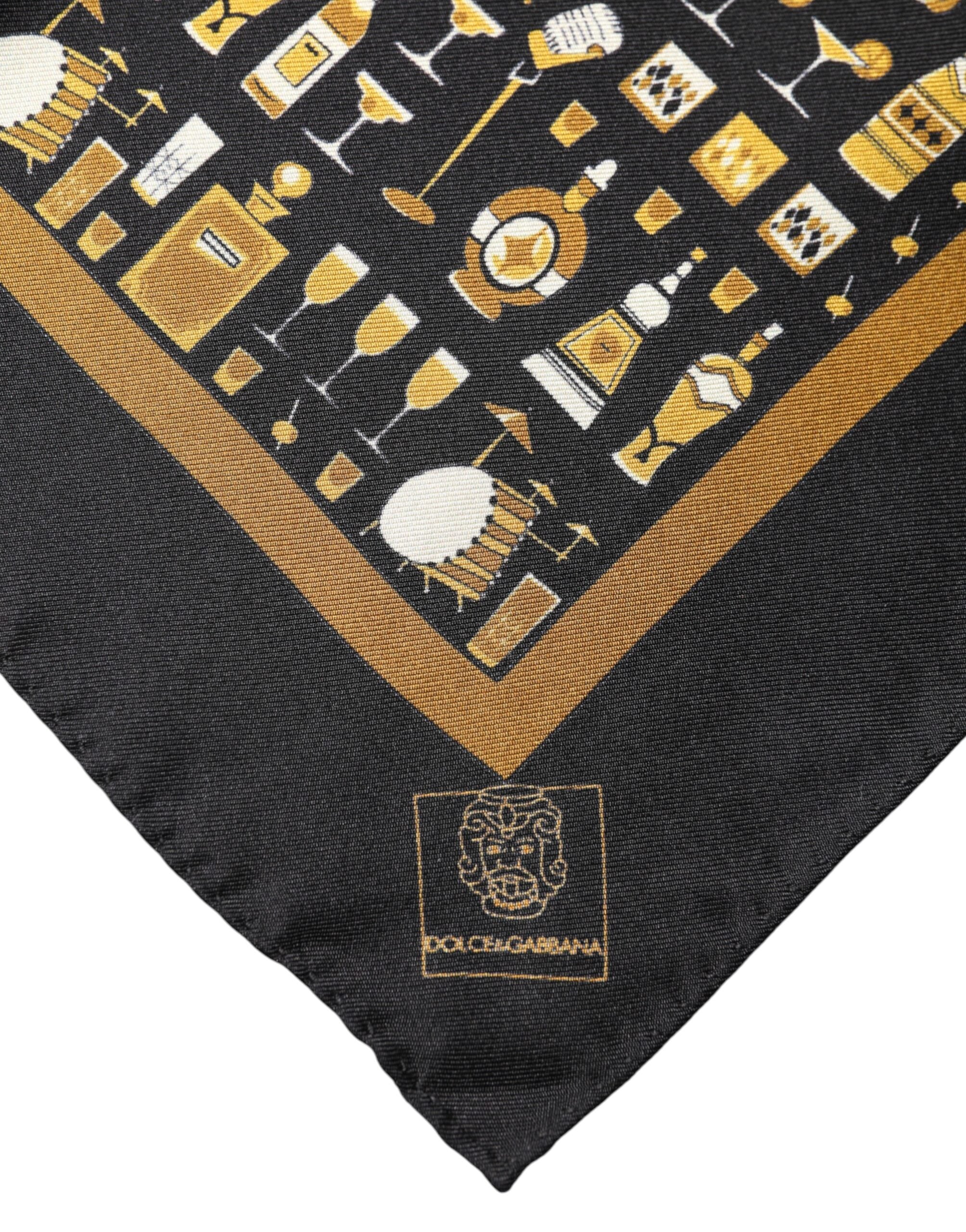 Dolce & Gabbana Black Jazz Club Square Handkerchief Scarf