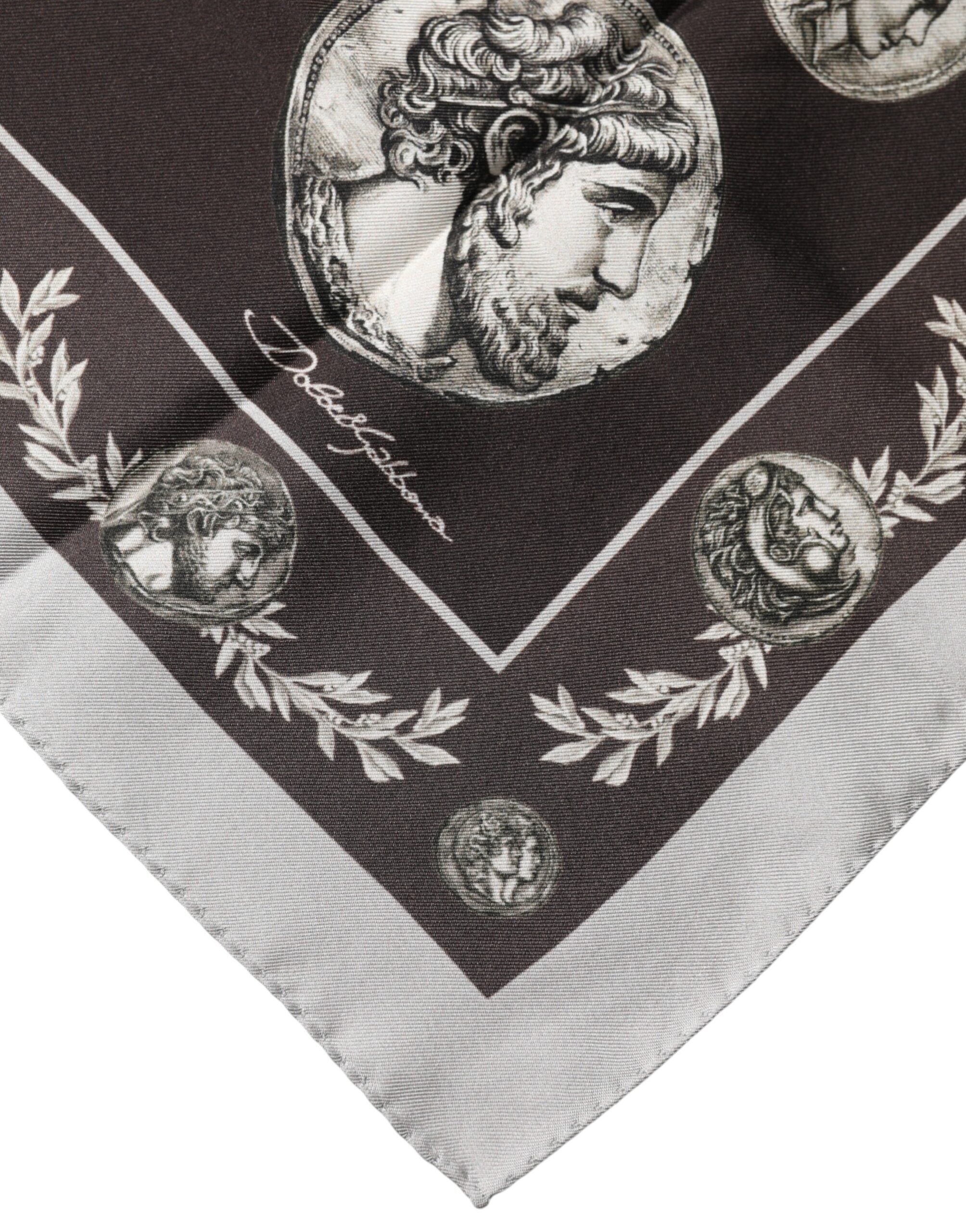 Dolce & Gabbana Brown Roman Coin Print Silk Square Foulard Scarf