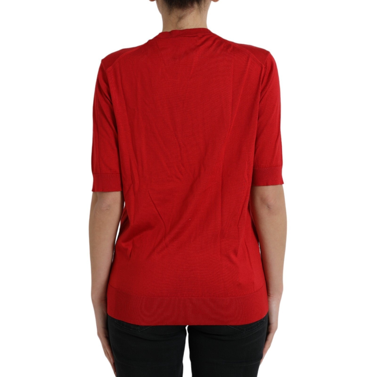 Dolce & Gabbana Red Silk Crew Neck Short Sleeves Top T-shirt