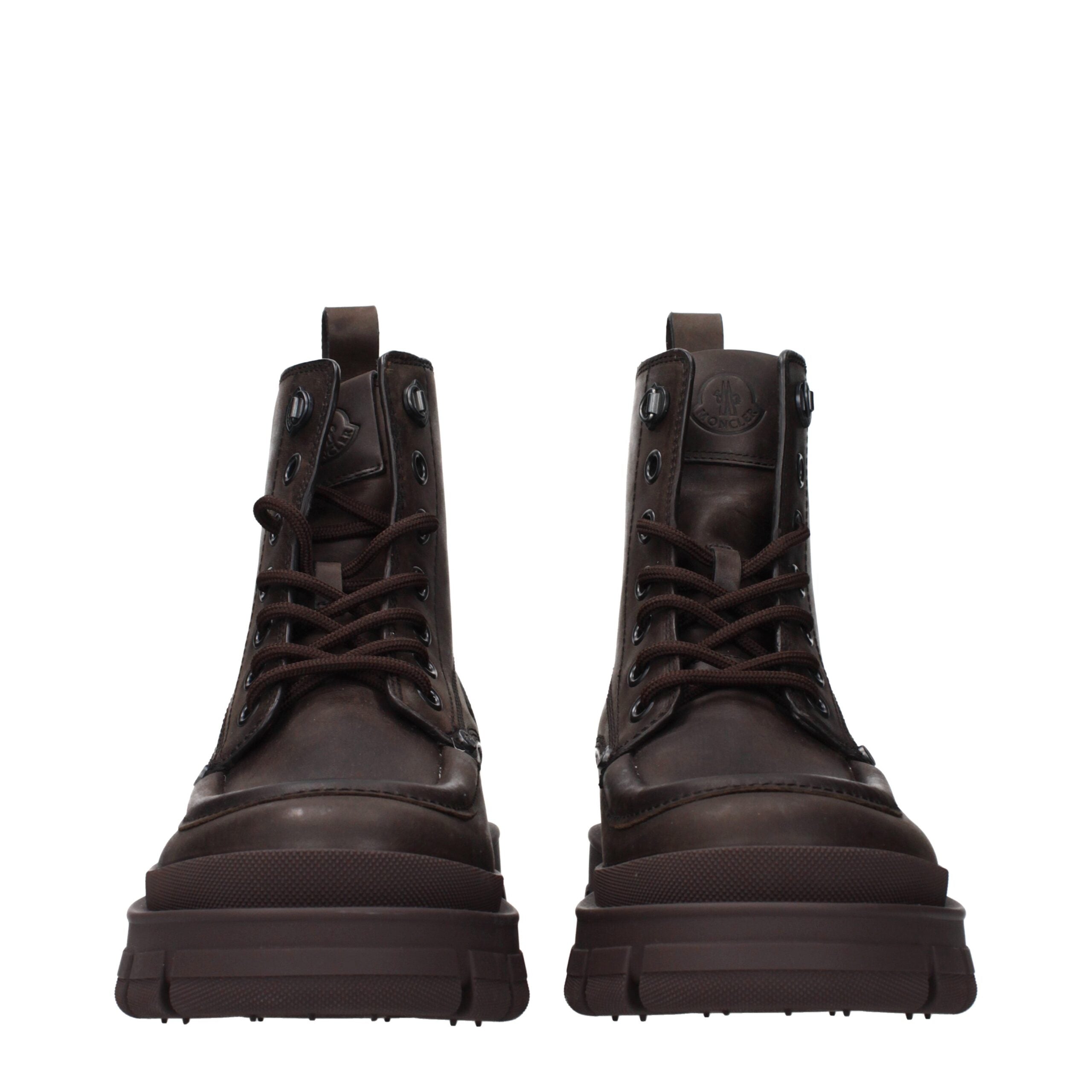 Moncler Brown Leather Ankle Boots