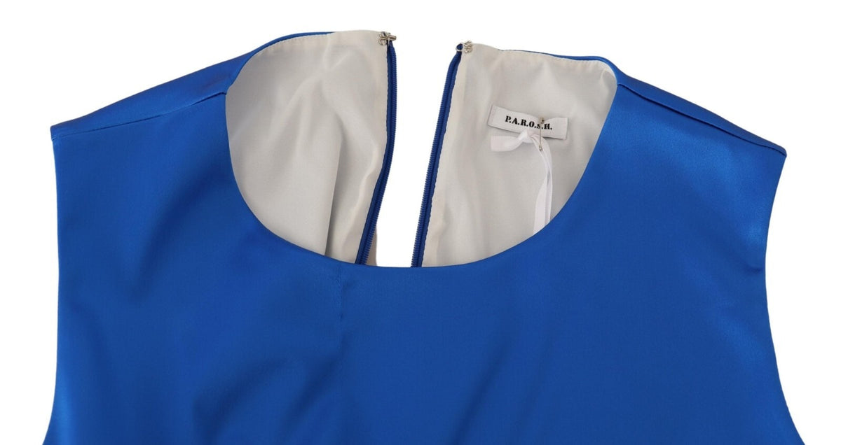 Parosh Acetate Royal Blue Roundneck Sleeveless Sheath Midi Dress