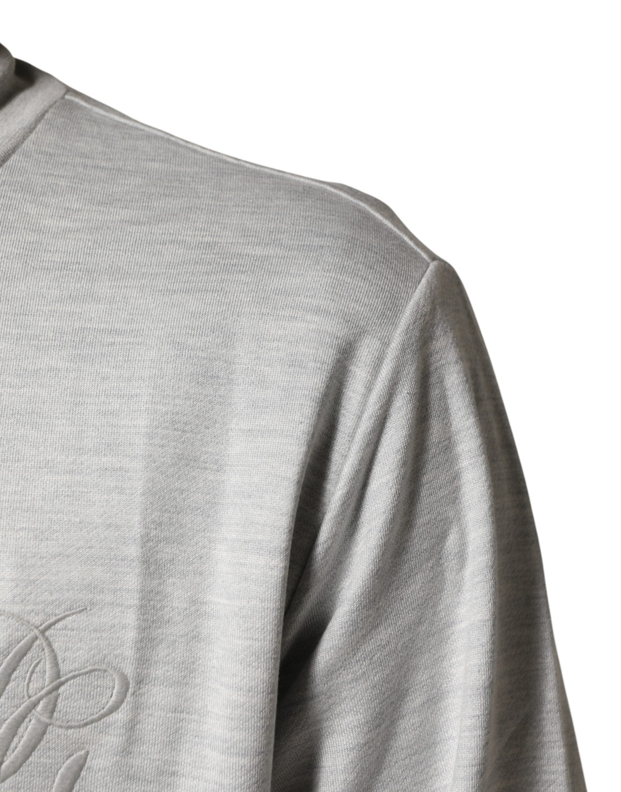 Dolce & Gabbana Light Gray Cotton Zipped Cardigan Sweater