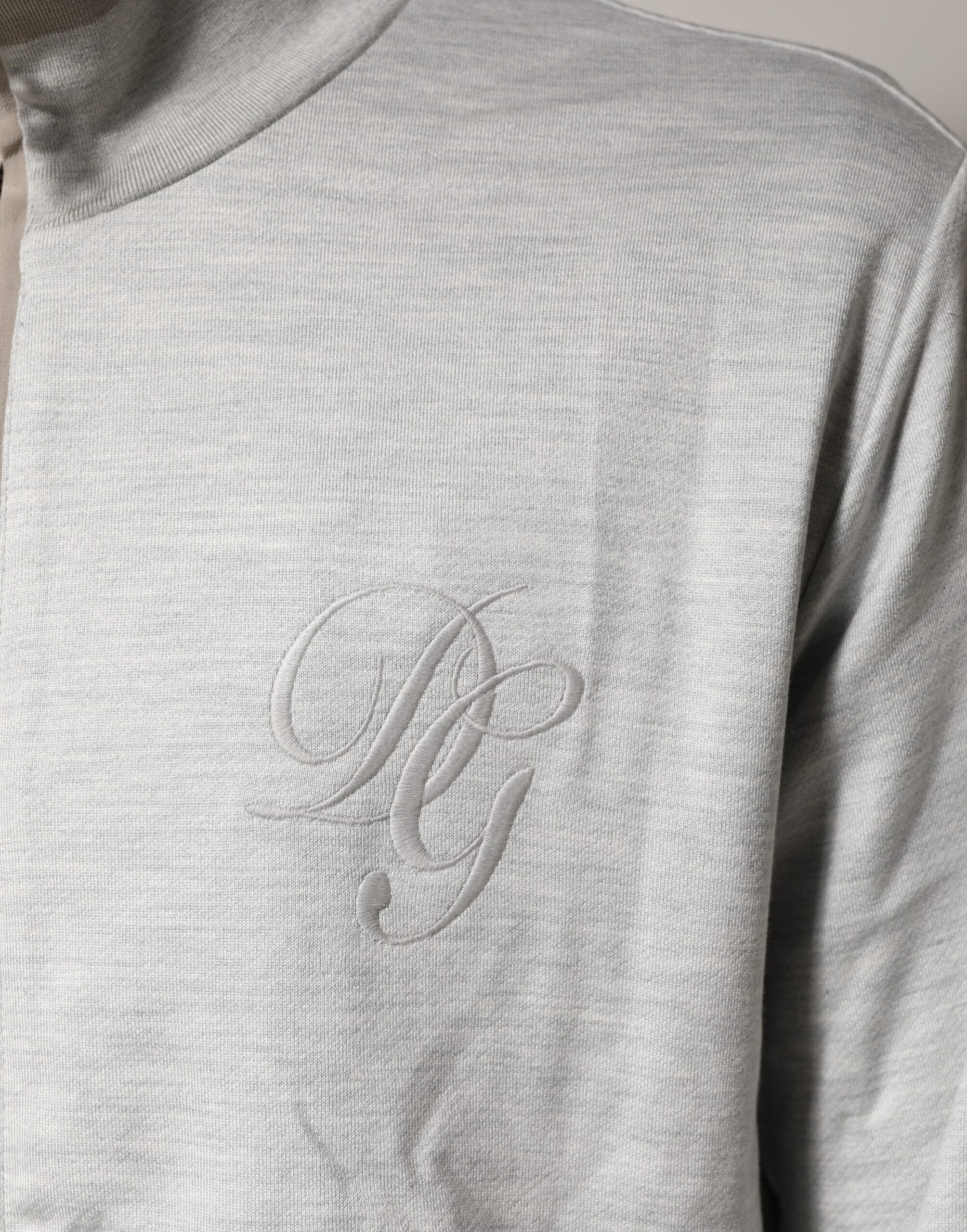 Dolce & Gabbana Light Gray Cotton Zipped Cardigan Sweater