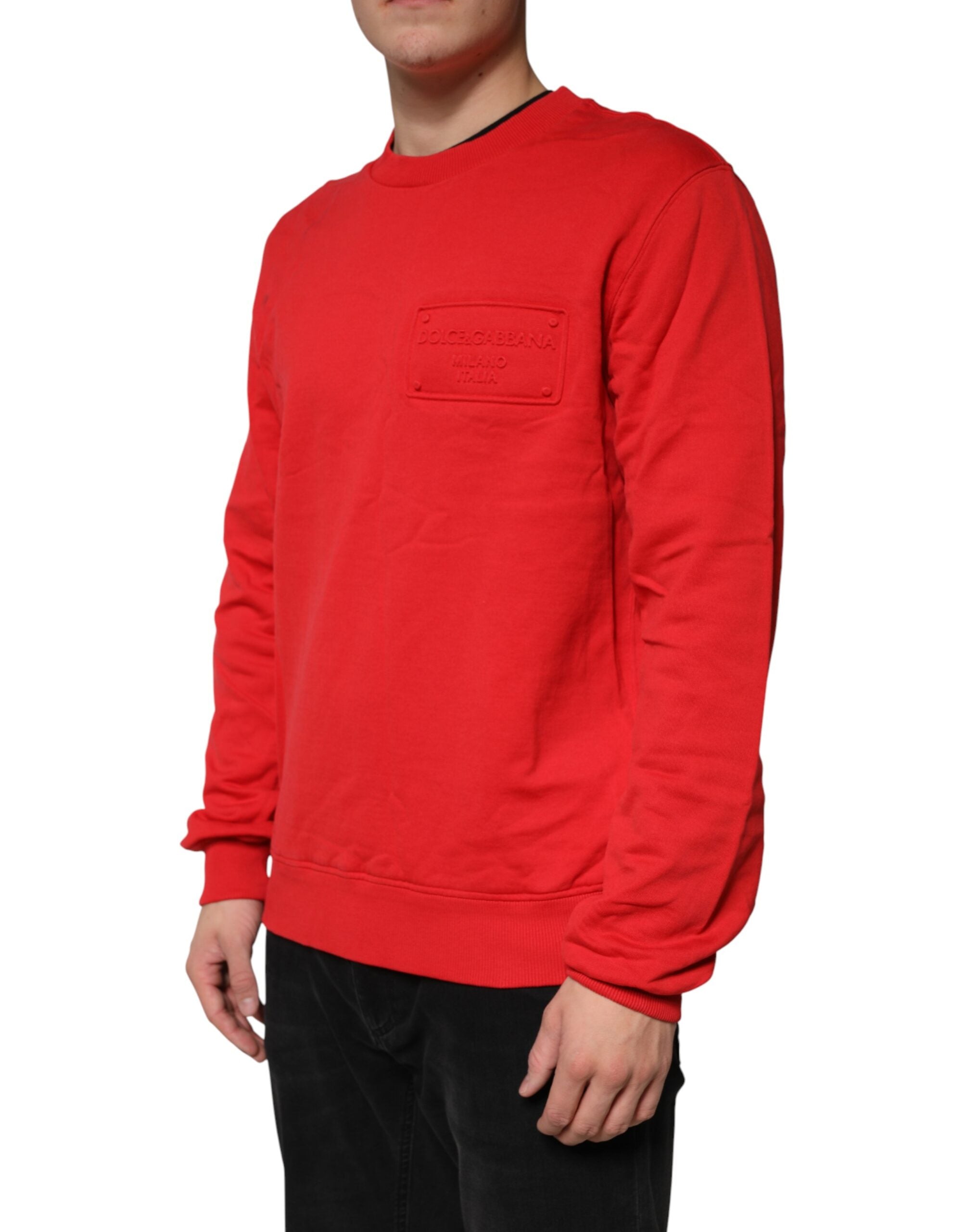 Dolce & Gabbana Red Logo Cotton Crew Neck Sweatshirt Sweater