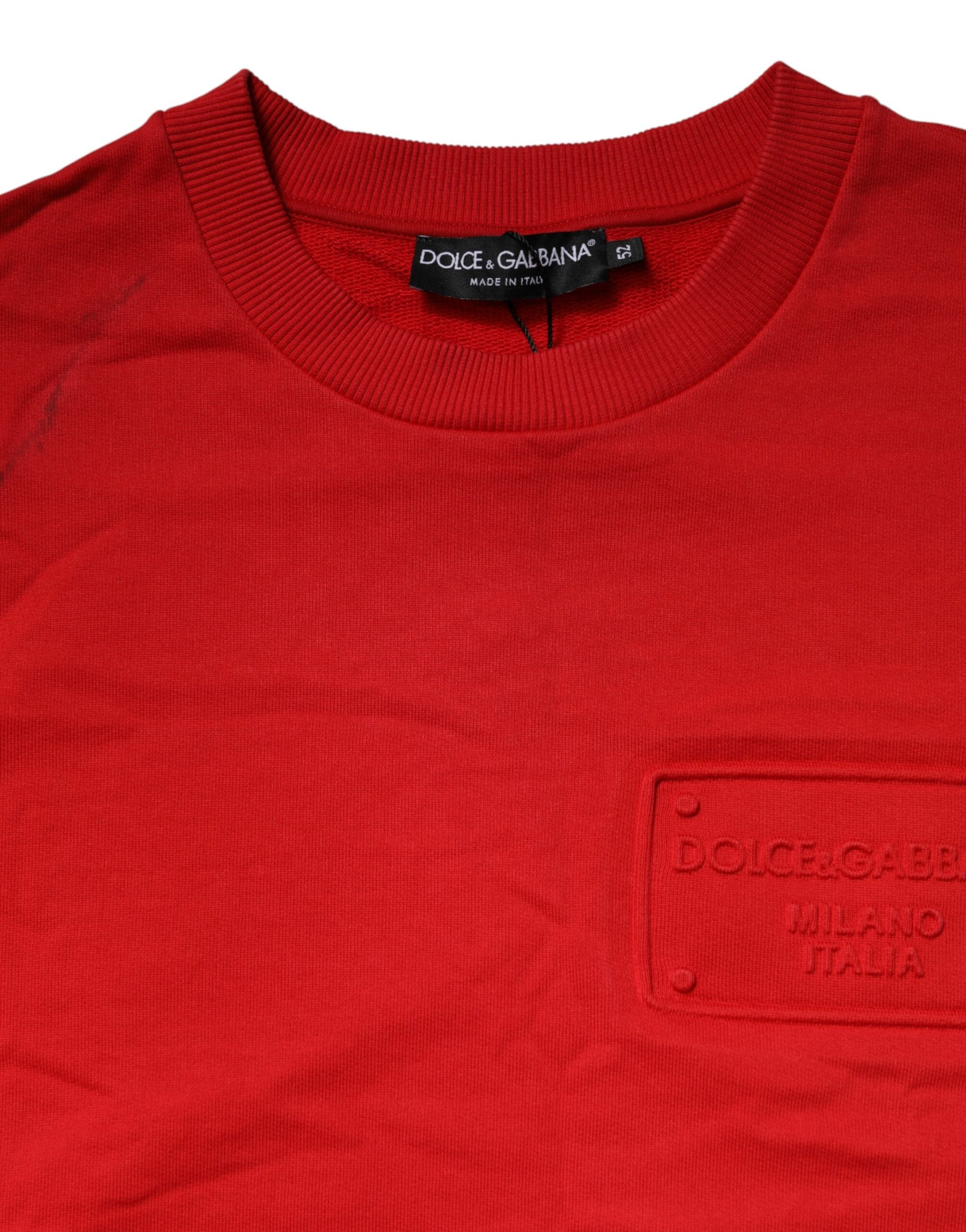 Dolce & Gabbana Red Logo Cotton Crew Neck Sweatshirt Sweater