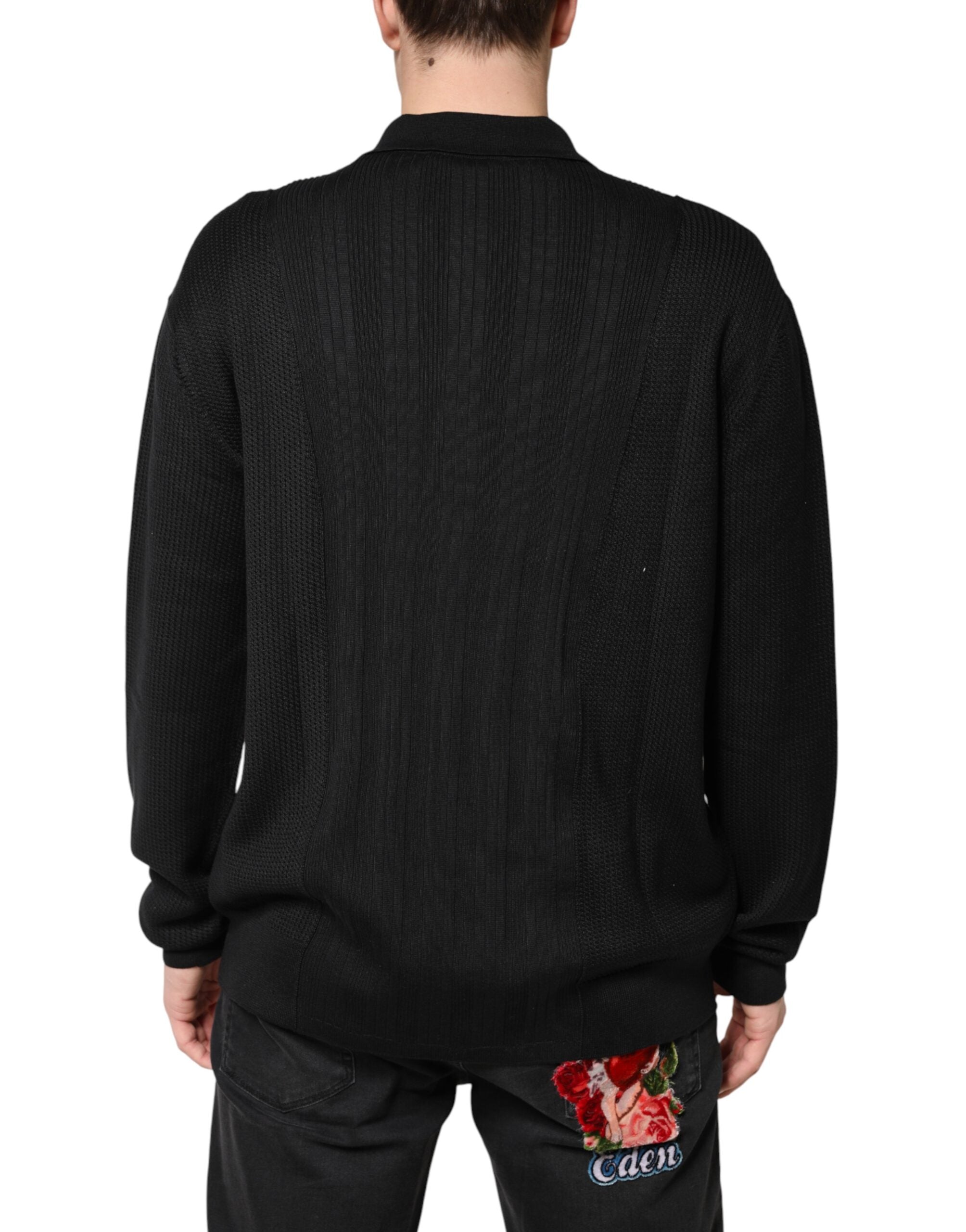 Dolce & Gabbana Black Crest Long Sleeve Men Pullover Sweater