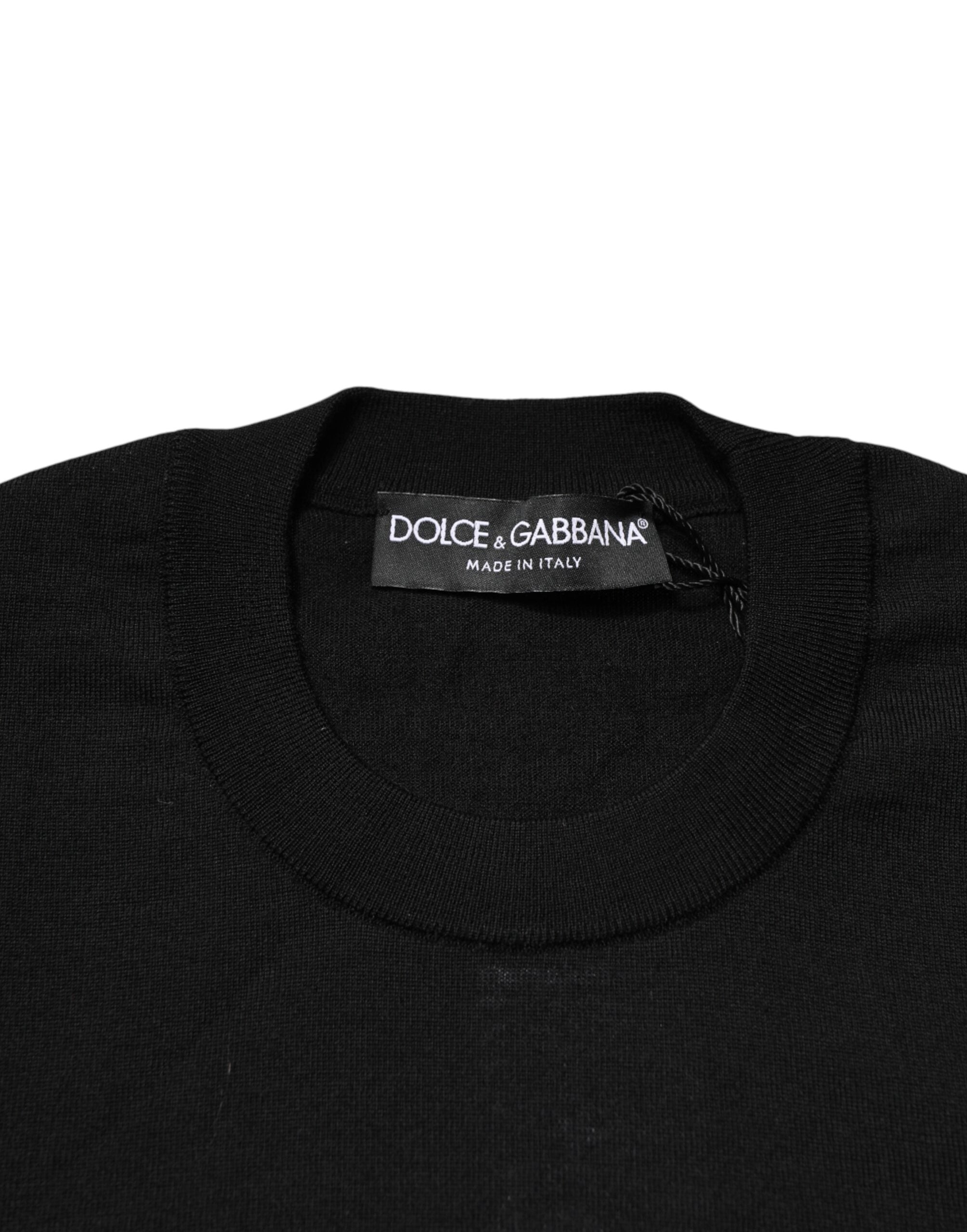 Dolce & Gabbana Black Crest Wool Crew Neck Pullover Sweater