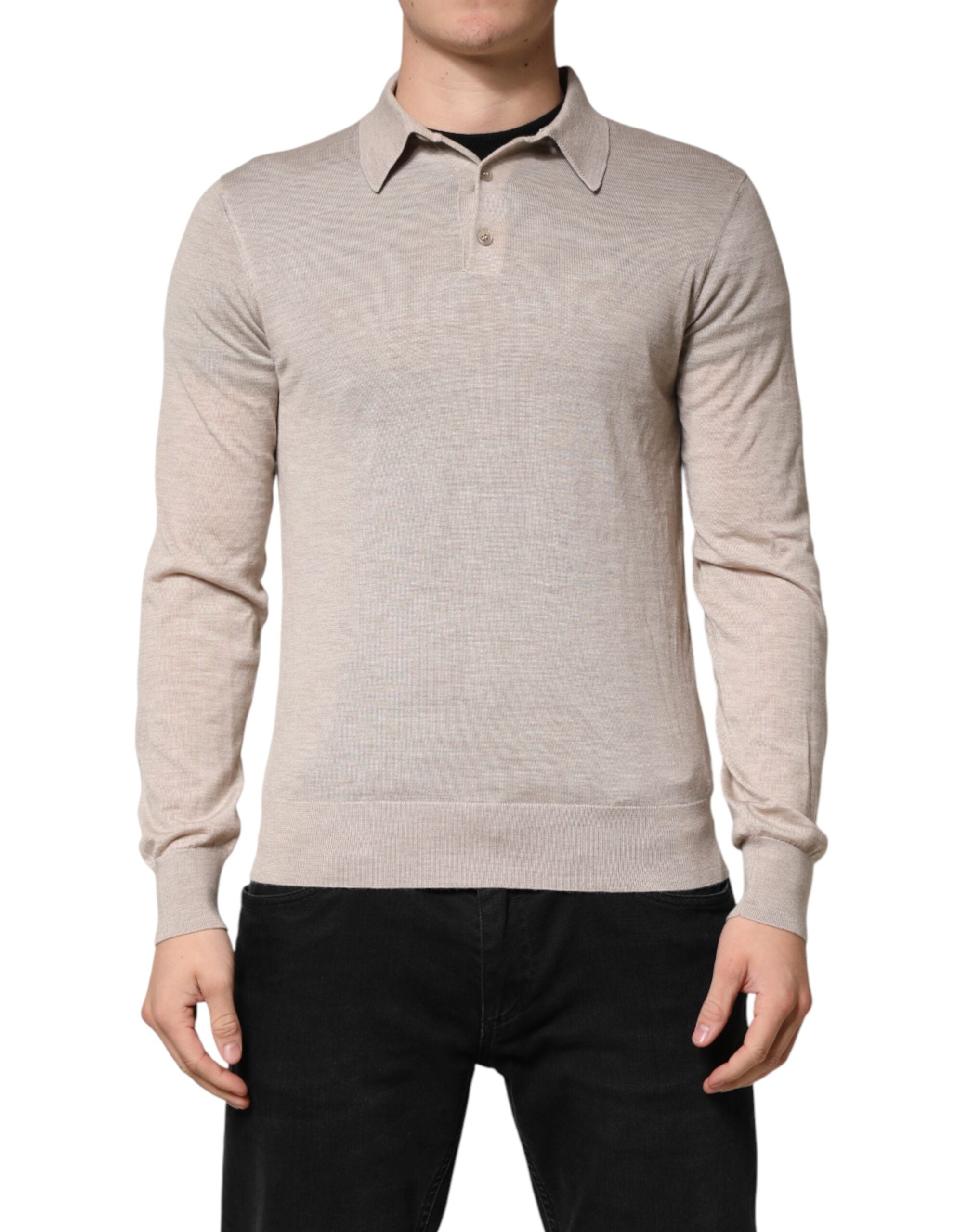 Dolce & Gabbana Beige Cashmere Collared PoloPullover Sweater