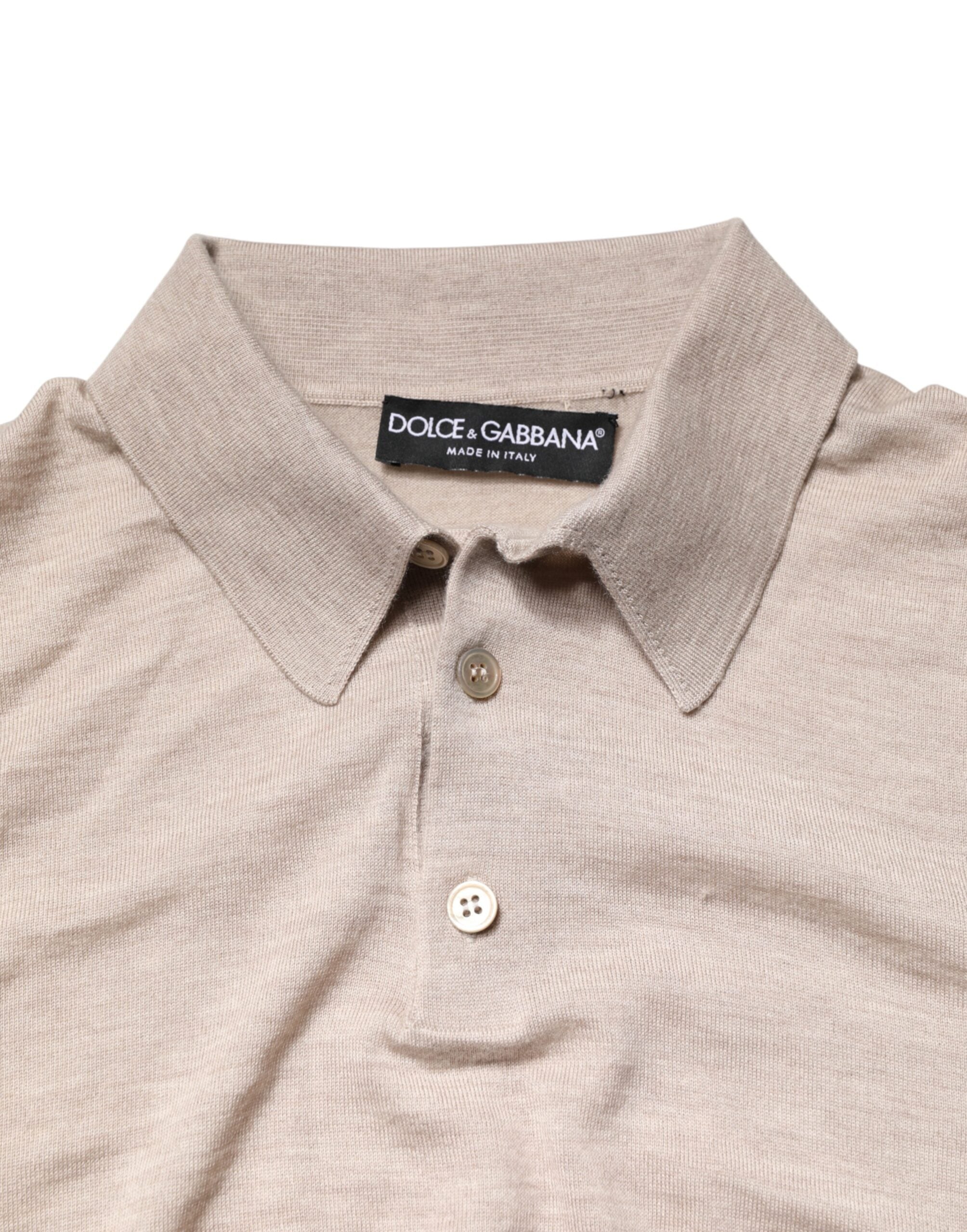 Dolce & Gabbana Beige Cashmere Collared PoloPullover Sweater