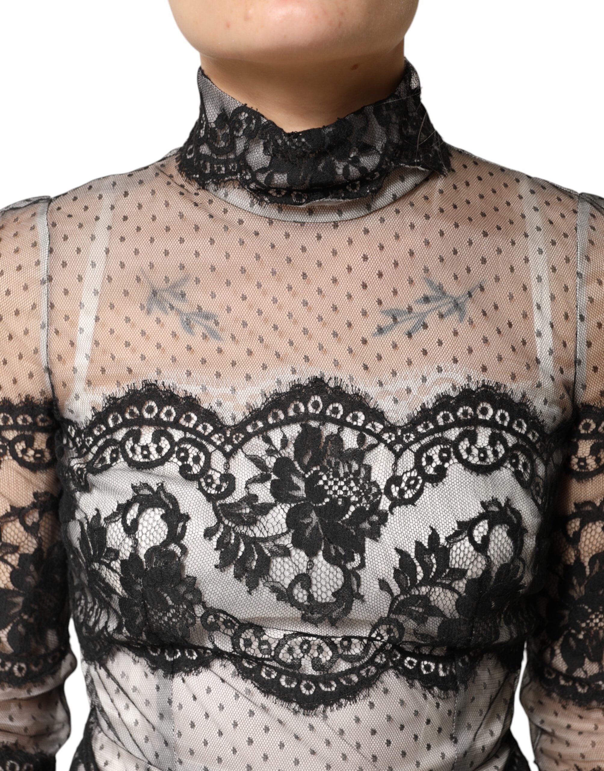 Dolce & Gabbana Black White Lace Silk Blend MaxiSheath Dress
