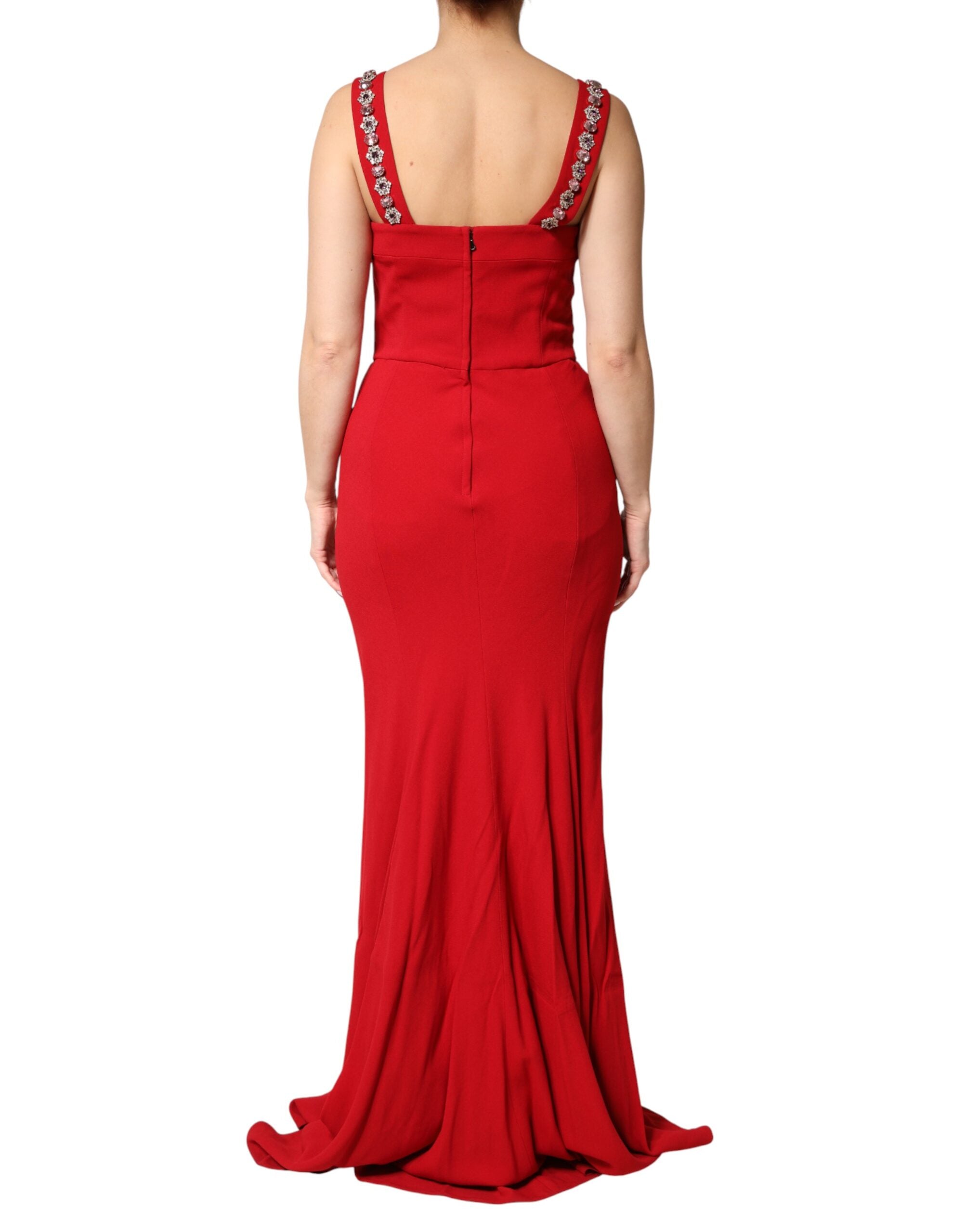 Dolce & Gabbana Red Embellished Bodycon Long Gown Dress