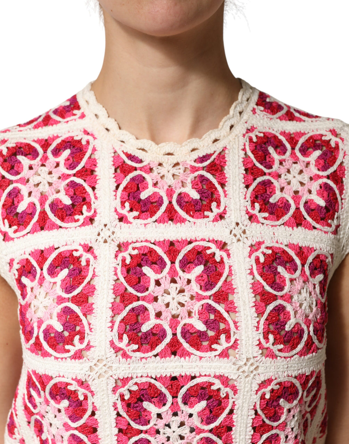 Dolce & Gabbana Multicolor Brick Stitched Crochet Mini Dress