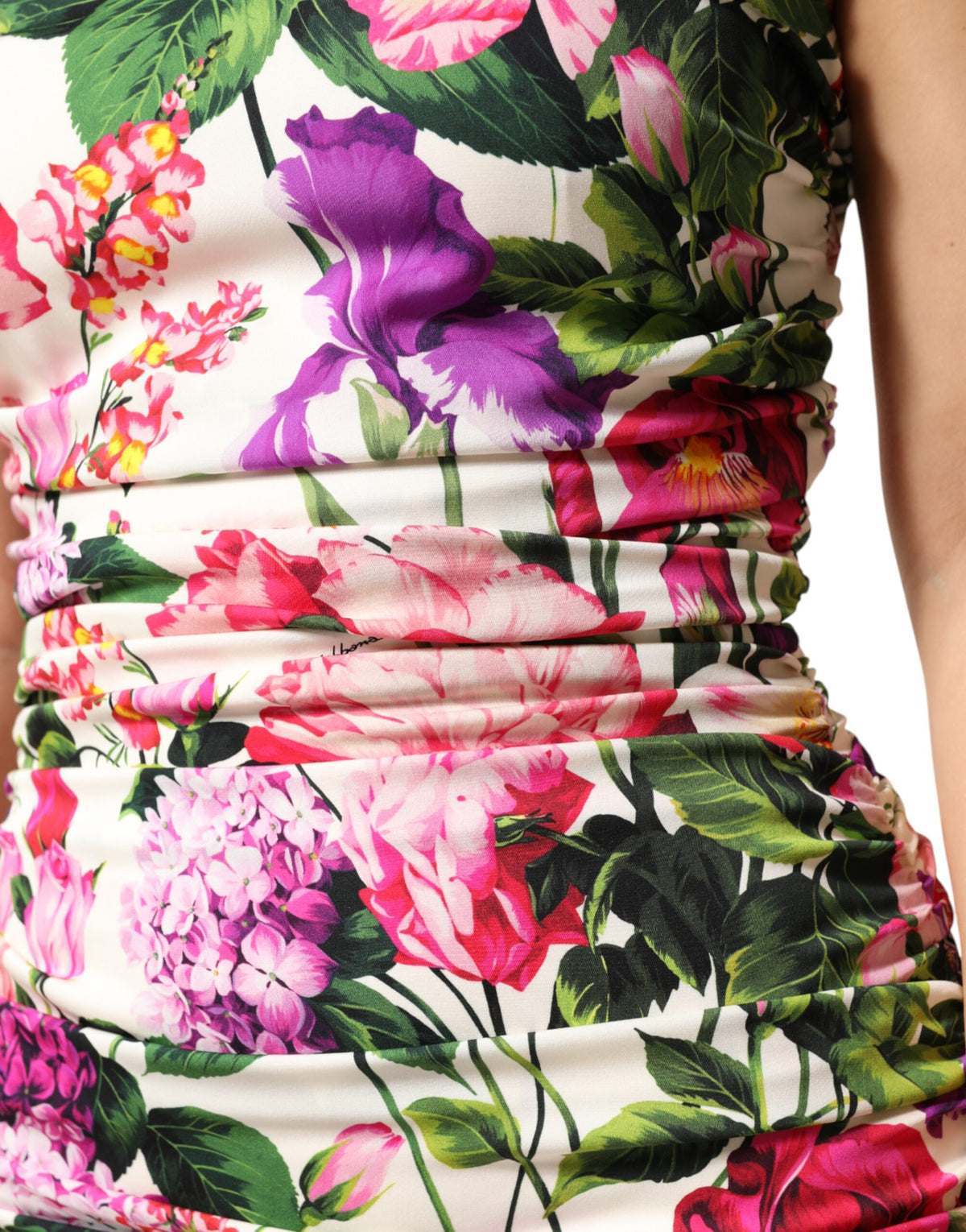 Dolce & Gabbana Multicolor Floral Ruched Silk Charmeuse Mini Dress