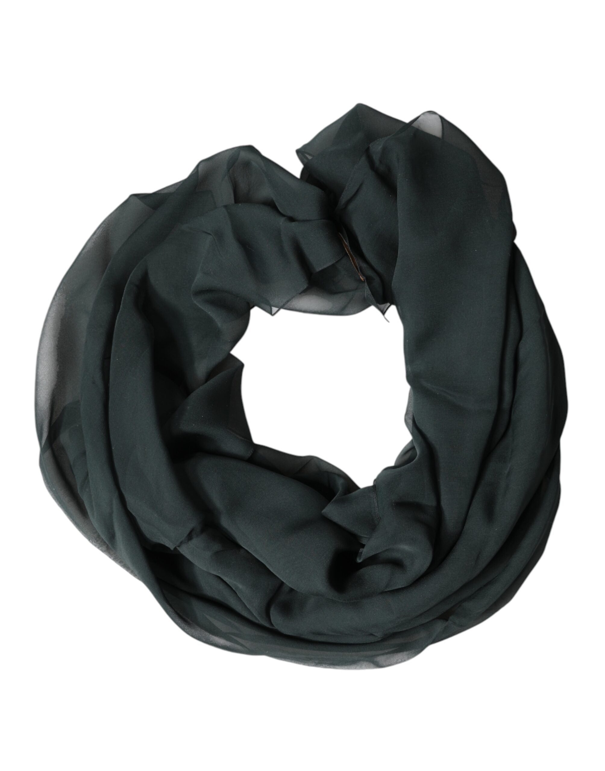 Dolce & Gabbana Dark Green Silk Neck Wrap Foulard Scarf