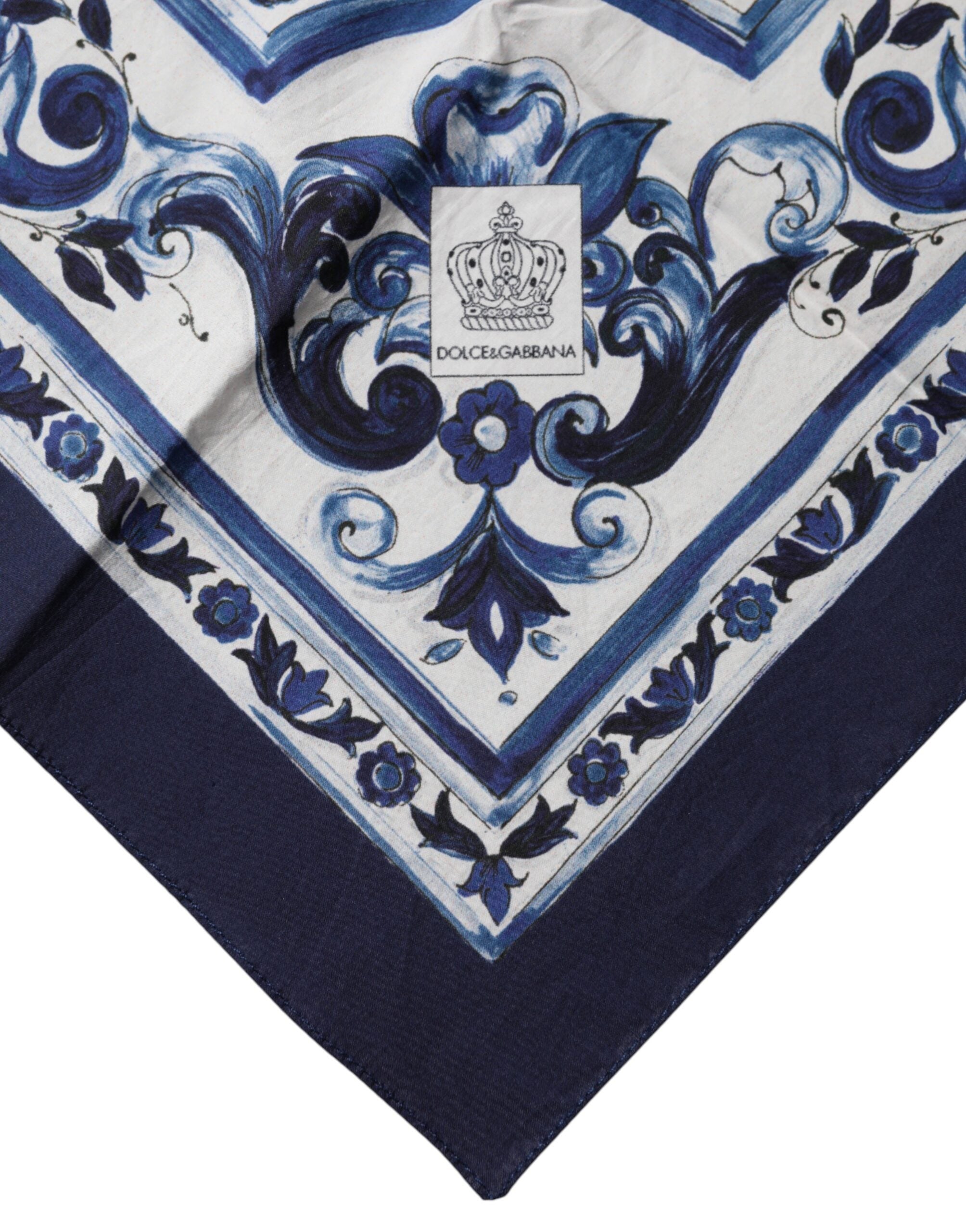 Dolce & Gabbana Blue Majolica Cotton Square Lace Stole 53cm x 53cm Scarf