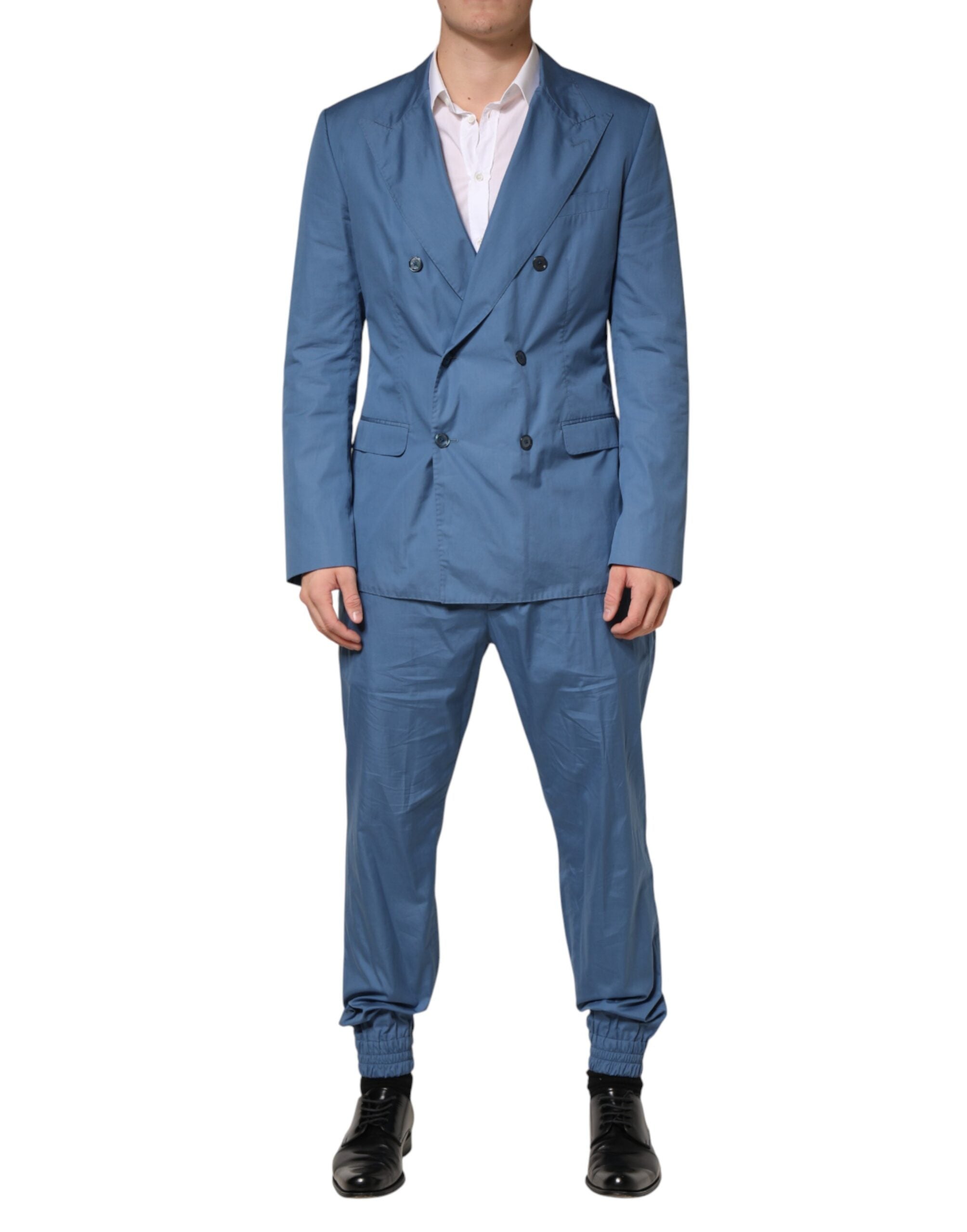 Dolce & Gabbana Blue Cotton Double Breasted 2 Piece Suit