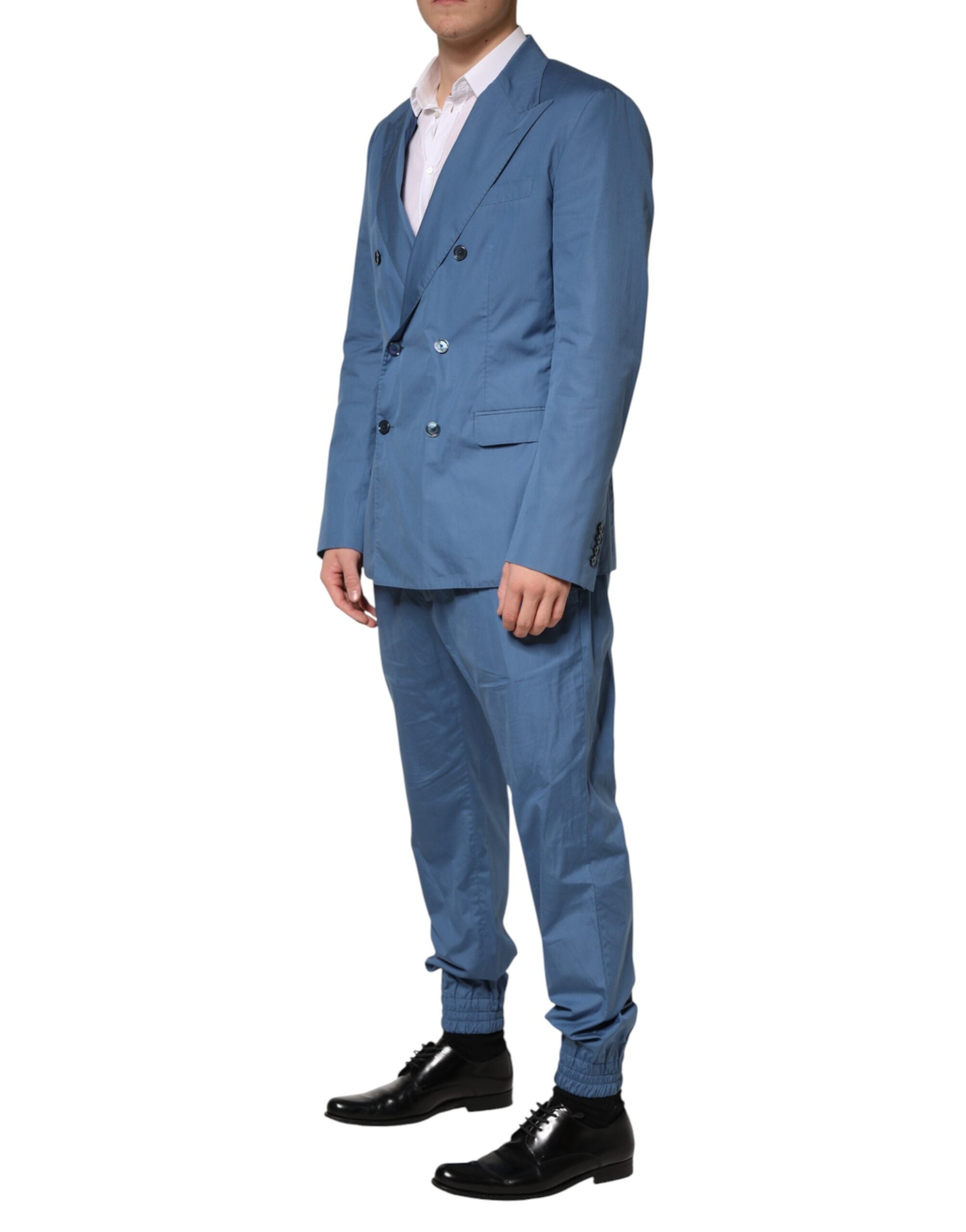 Dolce & Gabbana Blue Cotton Double Breasted 2 Piece Suit