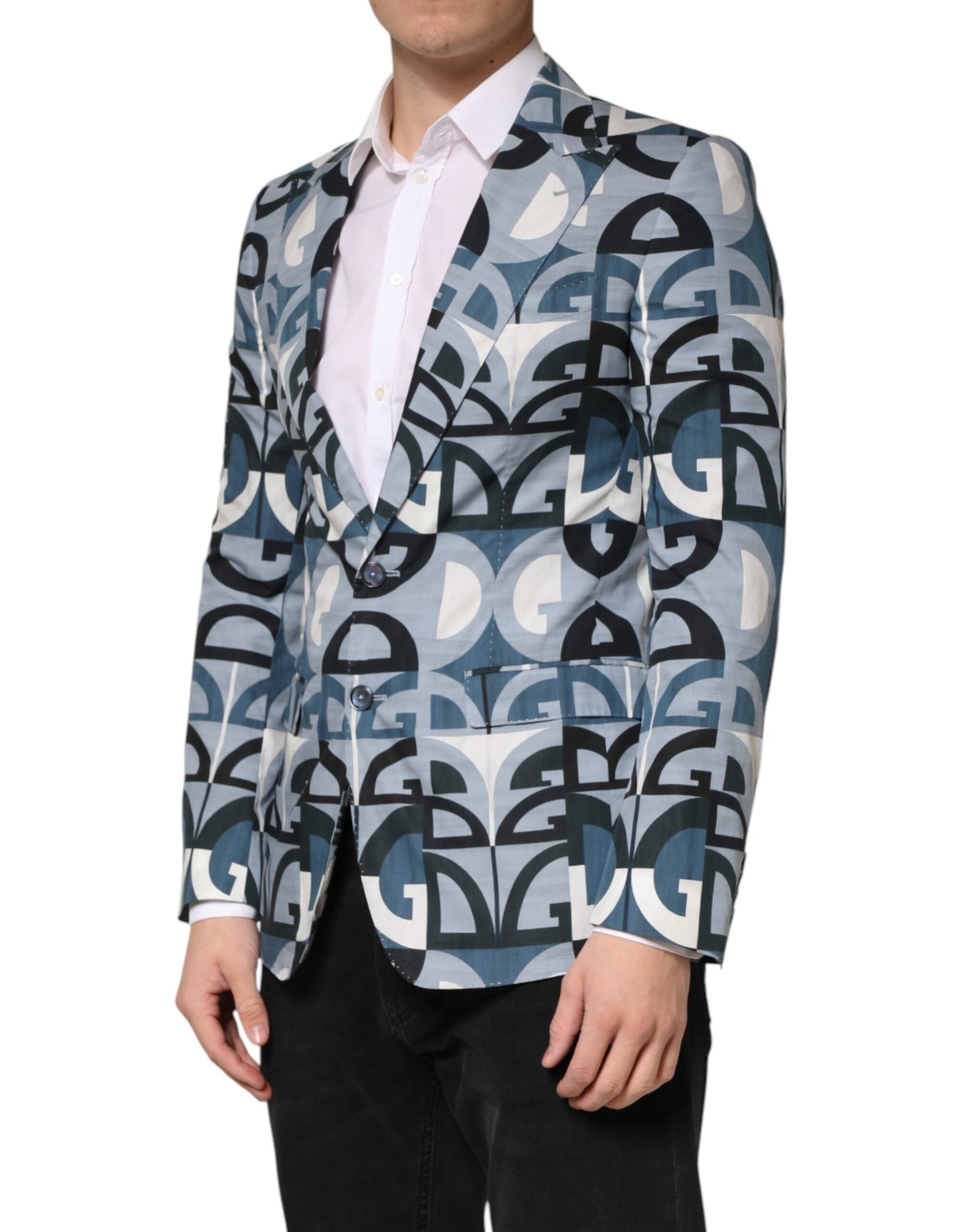 Dolce & Gabbana Blue Logo Monogram Single Breasted Blazer