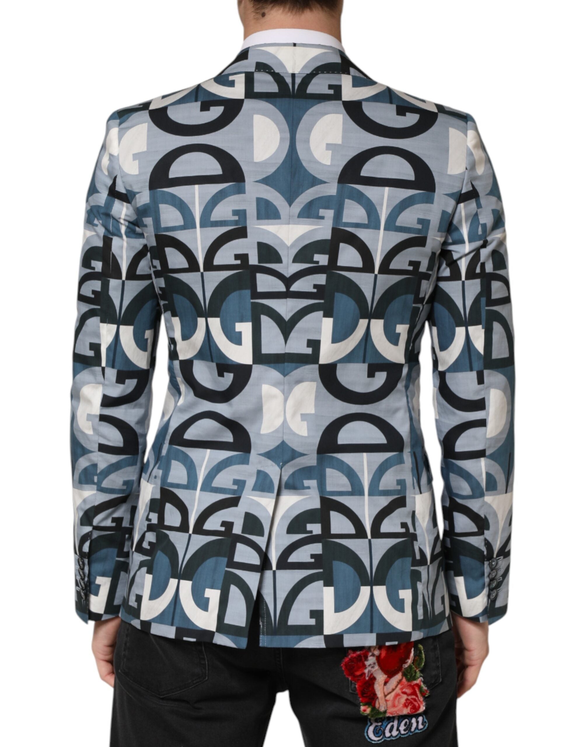 Dolce & Gabbana Blue Logo Monogram Single Breasted Blazer