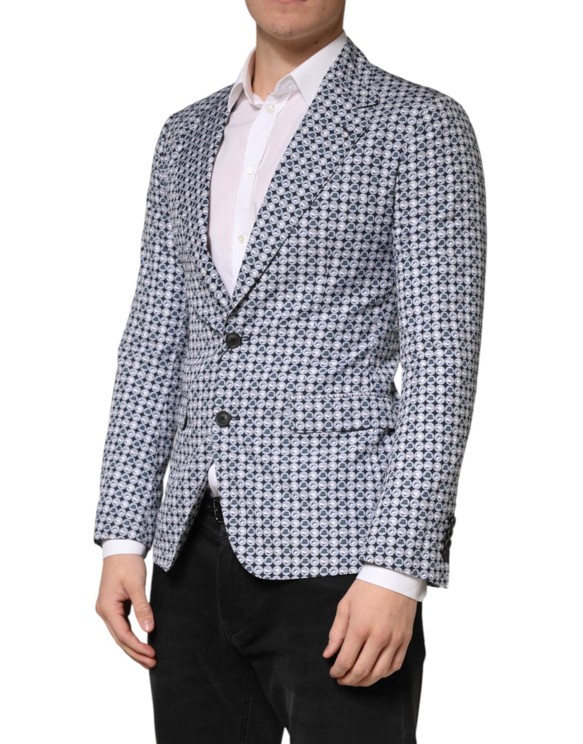 Dolce & Gabbana Blue Cotton Patterned Single Breasted Blazer