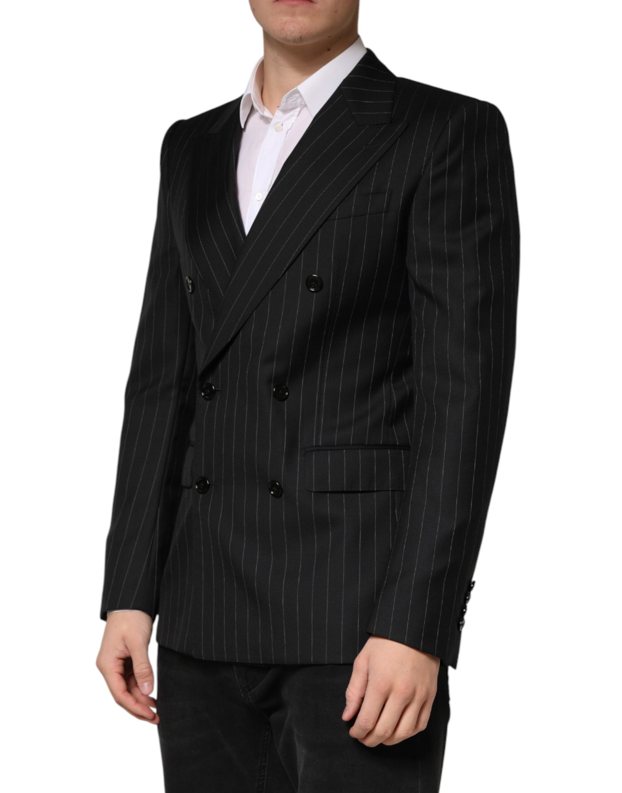 Dolce & Gabbana Black Stripes Double Breasted 2Button Blazer