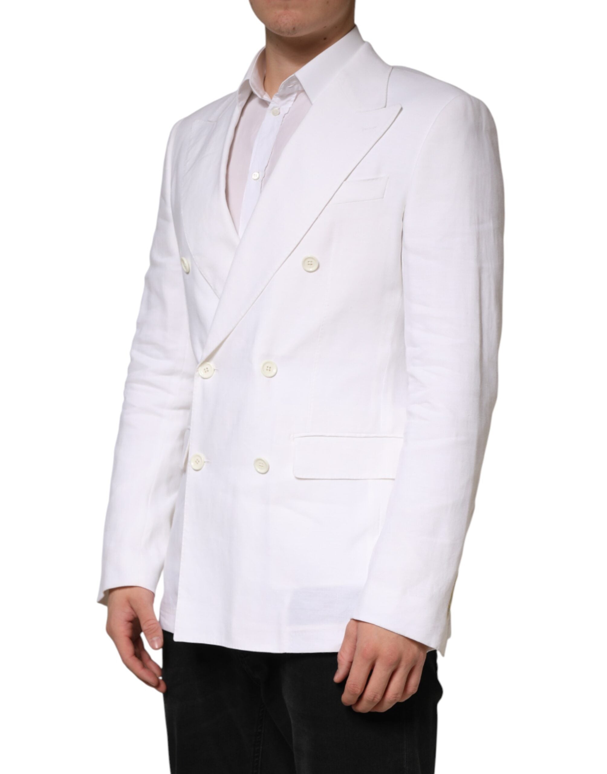 Dolce & Gabbana White Linen Double Breasted 2 Button Blazer