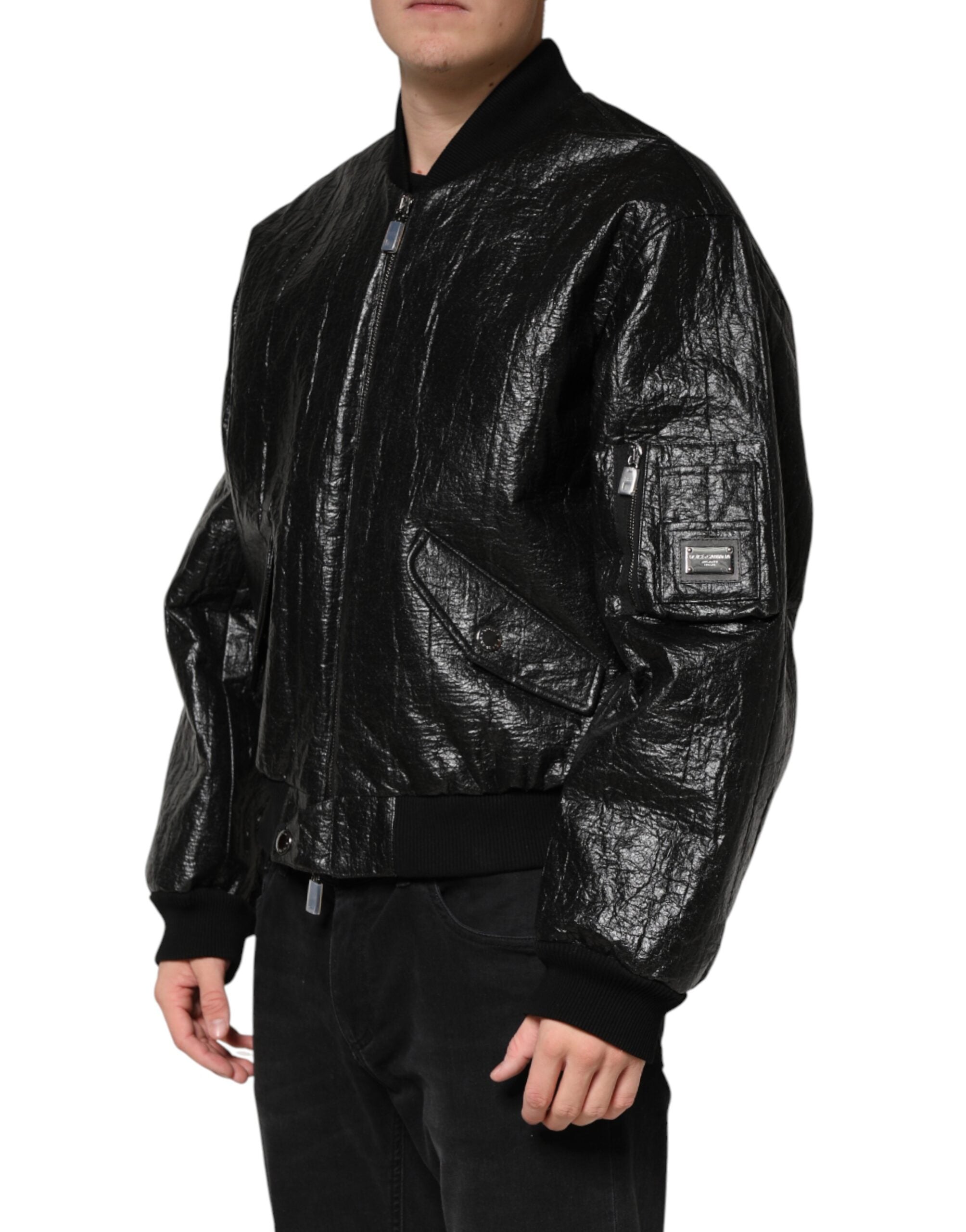 Dolce & Gabbana Black Cellulose Leather FullZip Biker Jacket