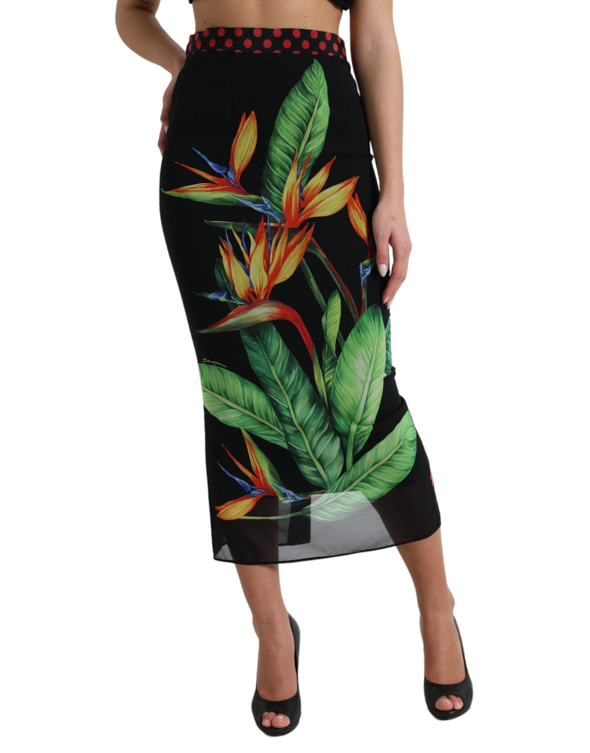 Floral High Waist Silk Midi Skirt
