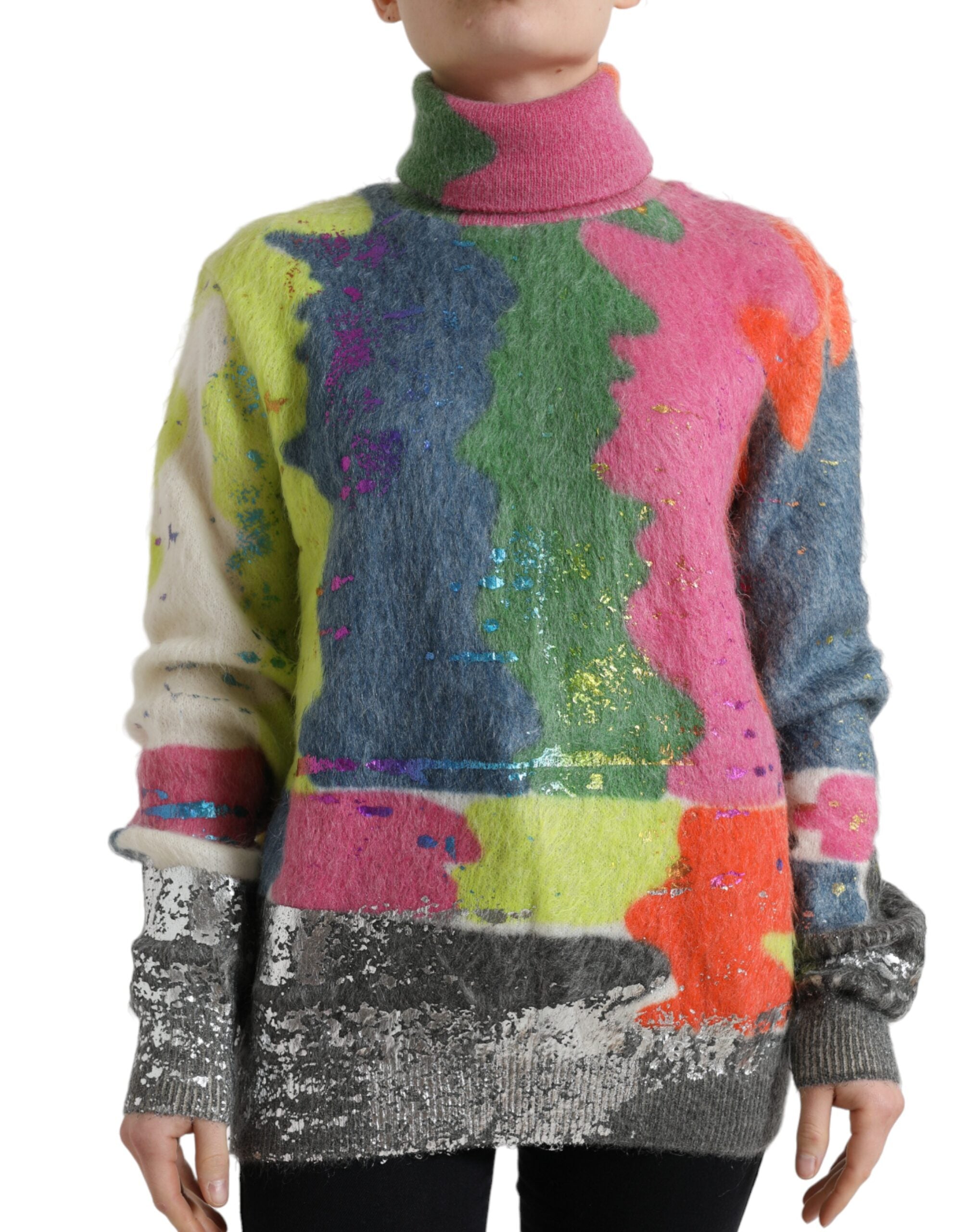Multicolor Mohair Stripe Turtleneck Sweater