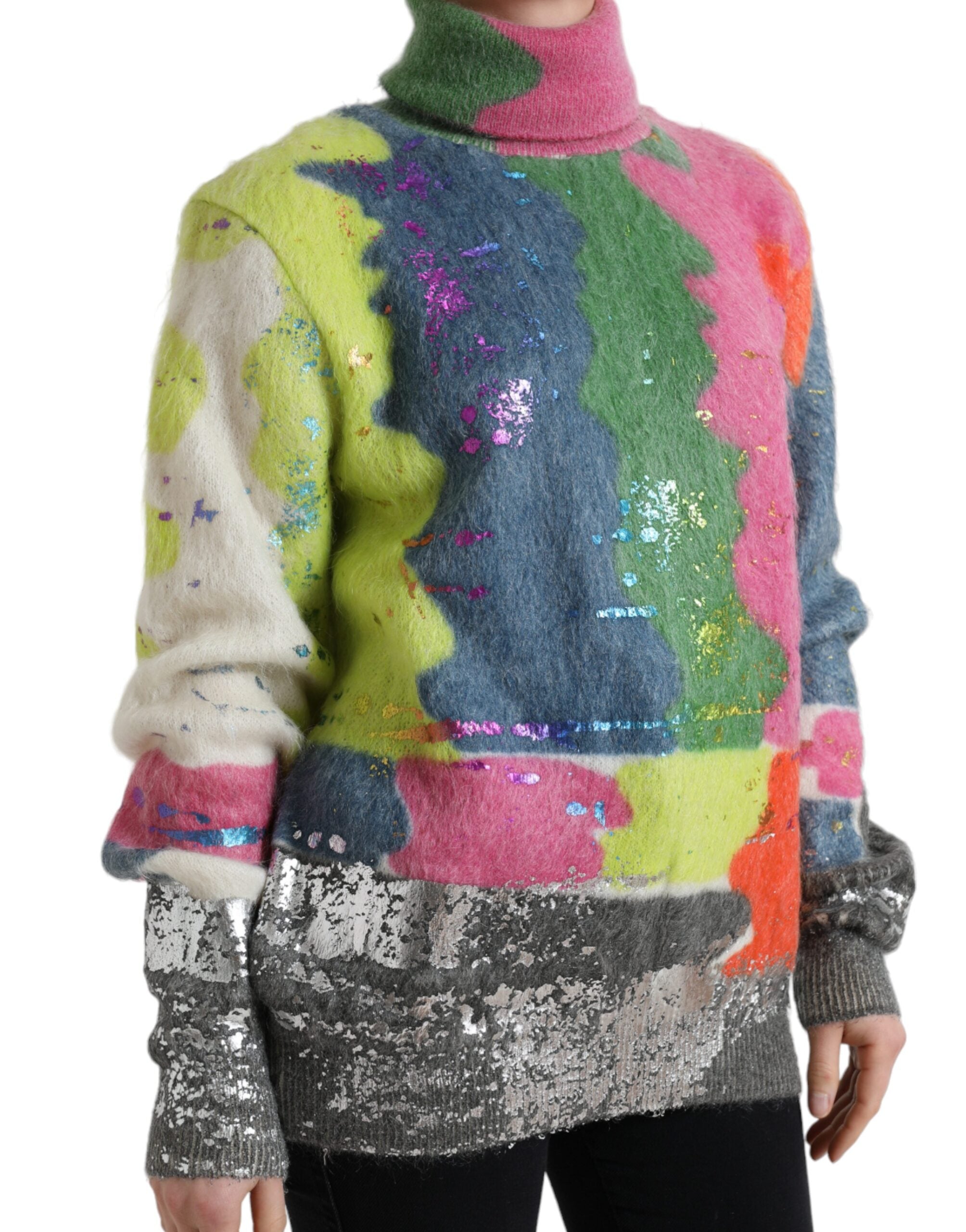 Multicolor Mohair Stripe Turtleneck Sweater