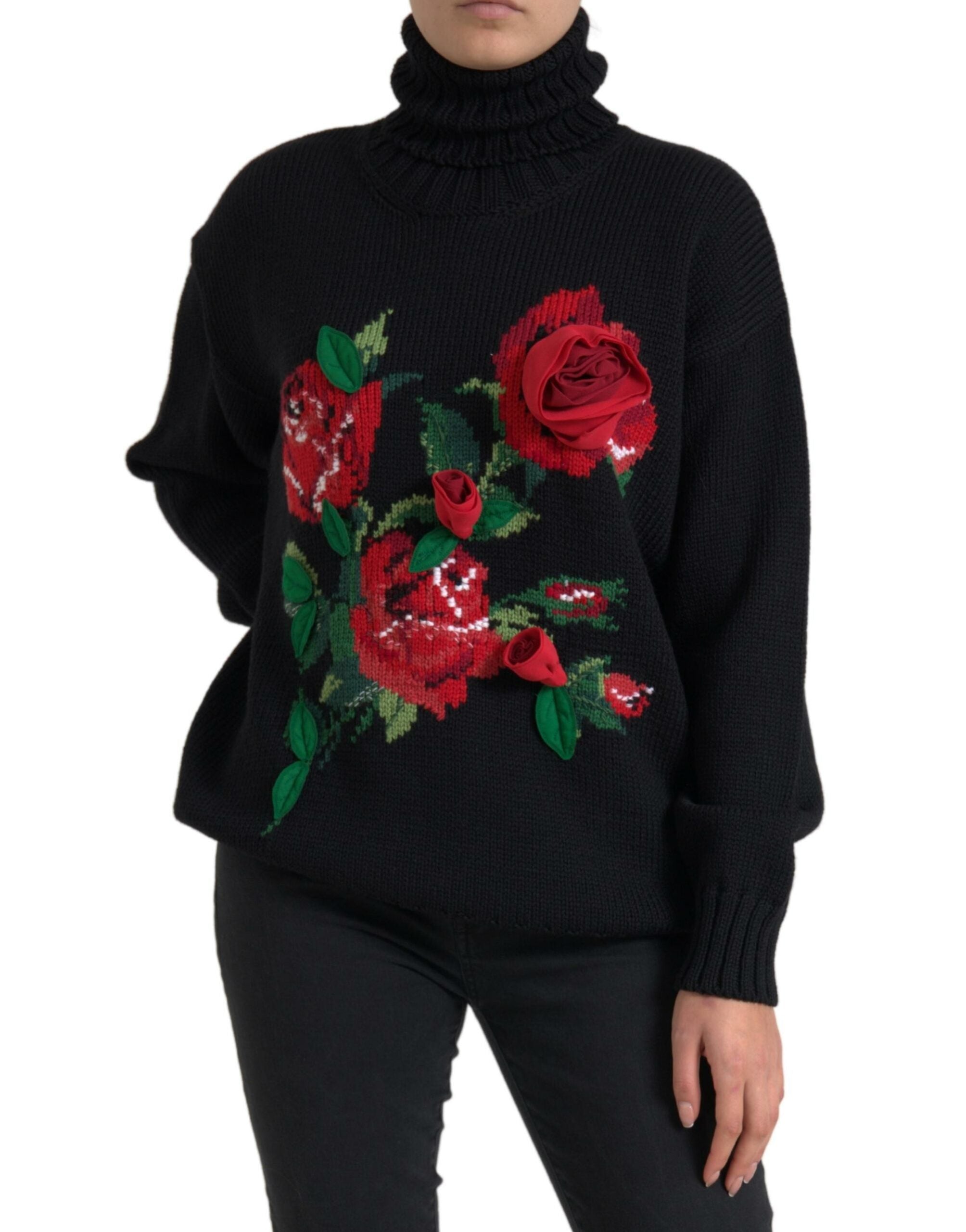 Elegant Floral Knitted Wool-Cashmere Sweater