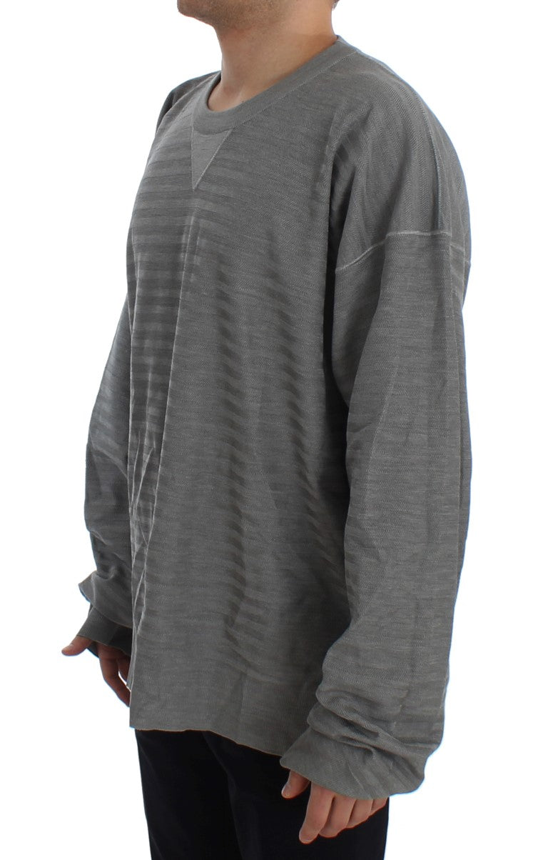 Elegant Gray Silk Crewneck Pullover Sweater