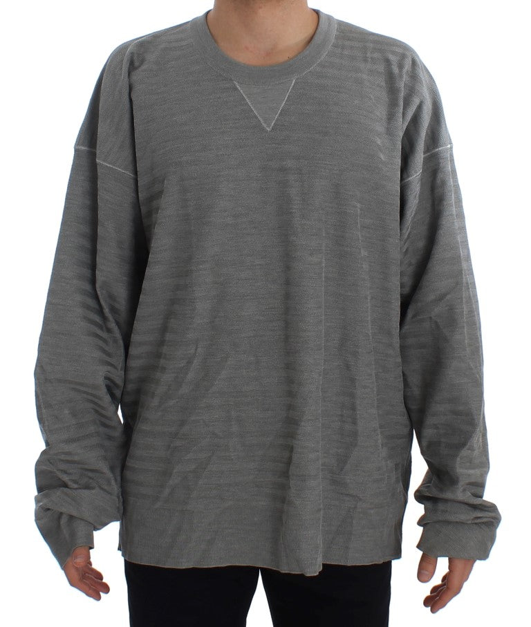 Elegant Gray Silk Crewneck Pullover Sweater