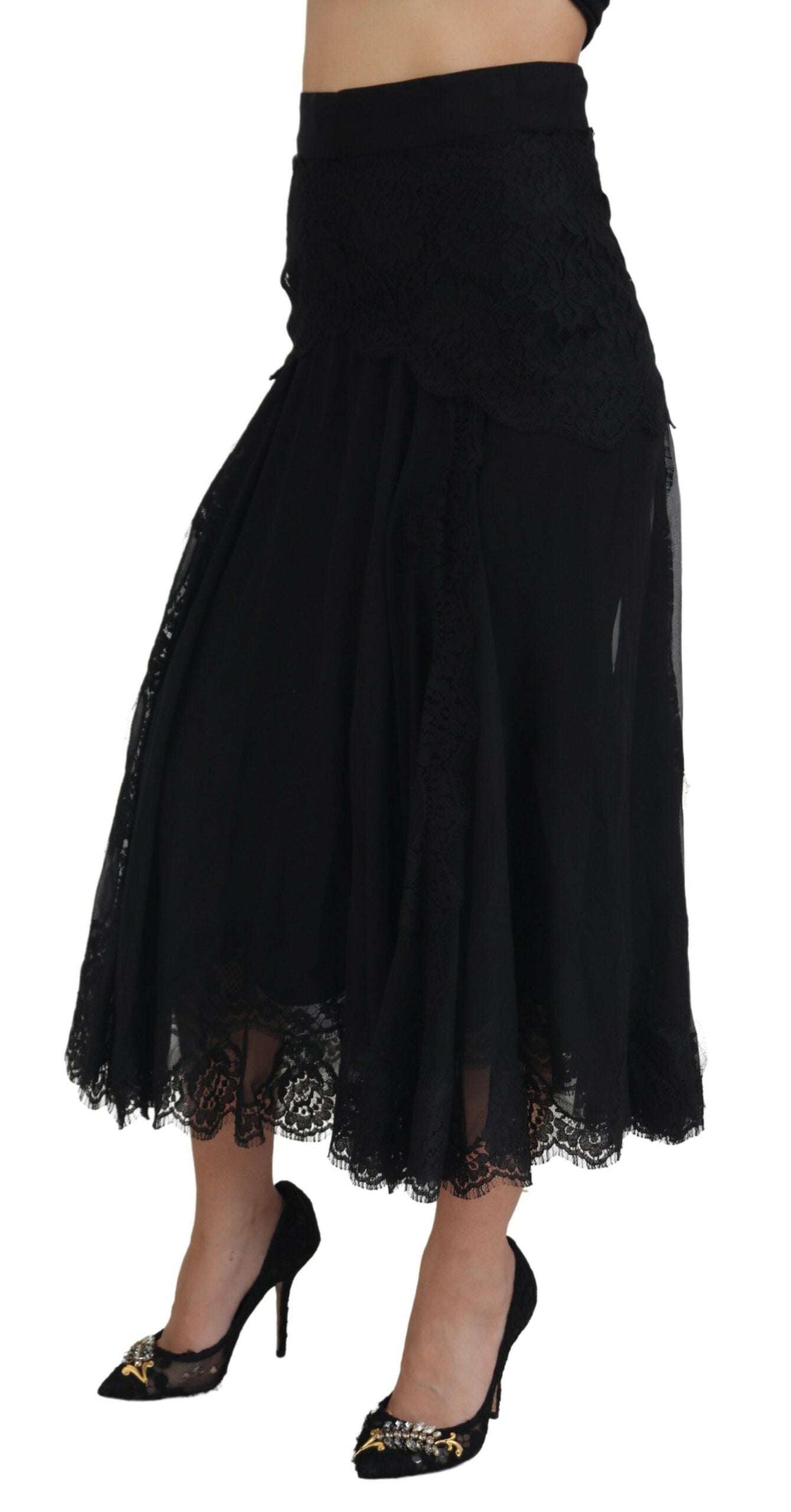 Elegant High-Waist Midi Silk-Blend Skirt