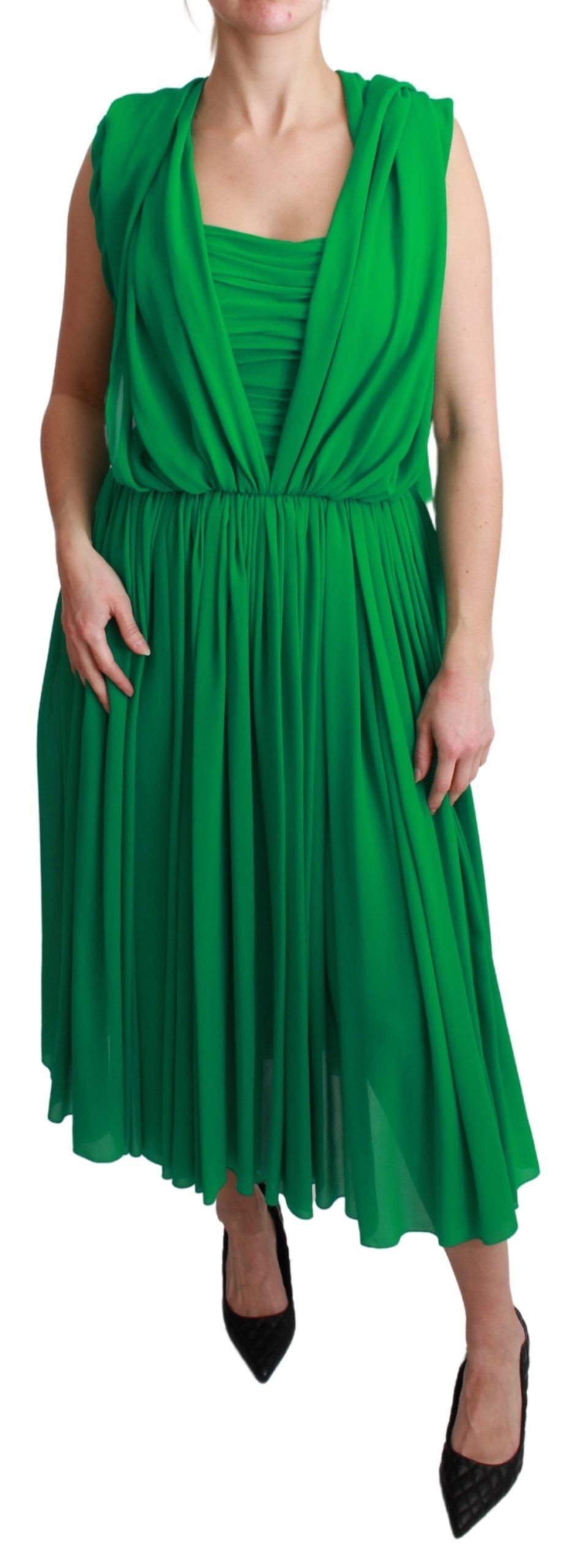 Elegant Sleeveless Pleated Silk Maxi Dress